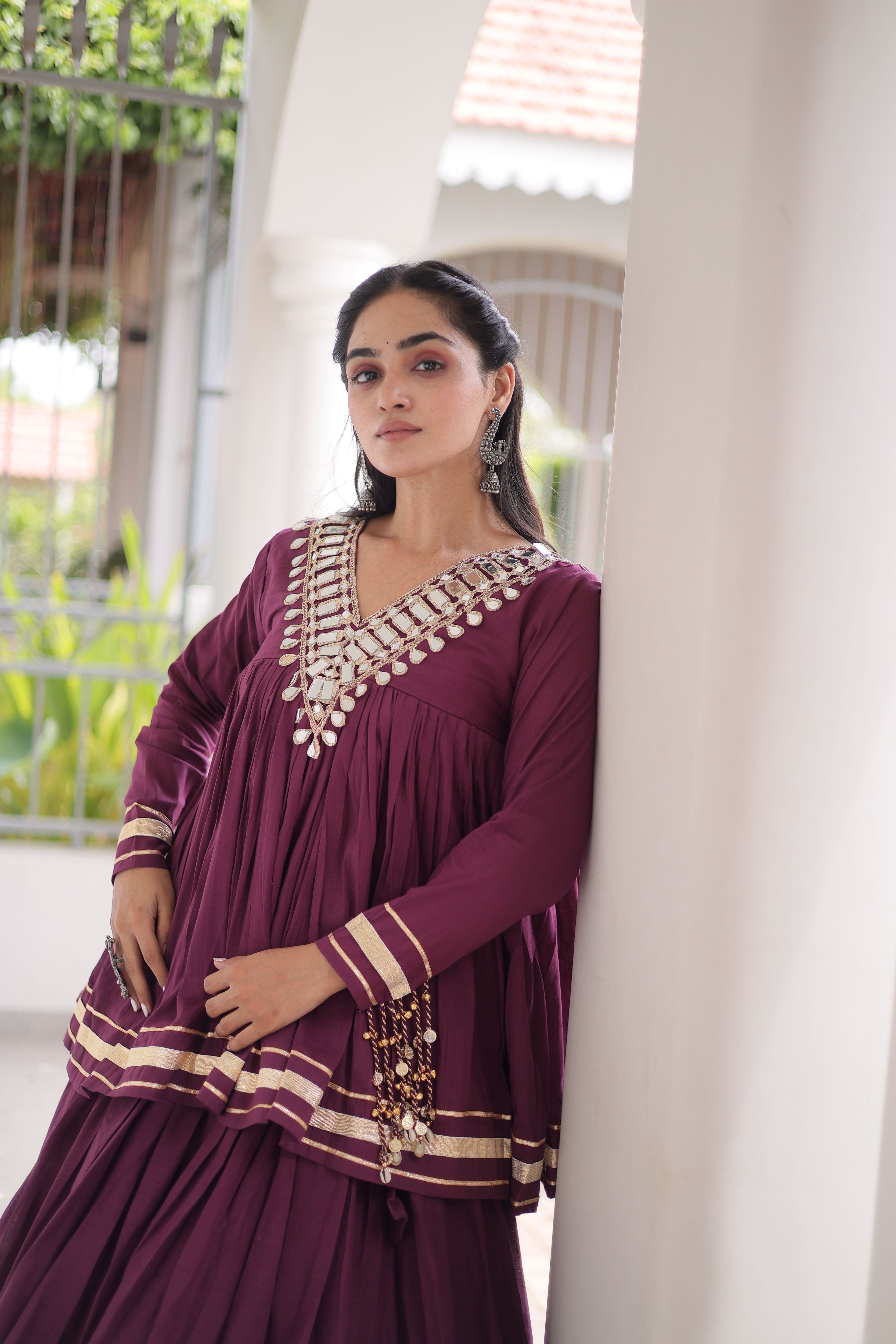 Cotton Real Mirror Work Navratri Lehenga With Top
