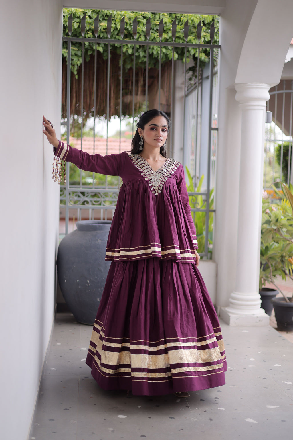 Cotton Real Mirror Work Navratri Lehenga With Top