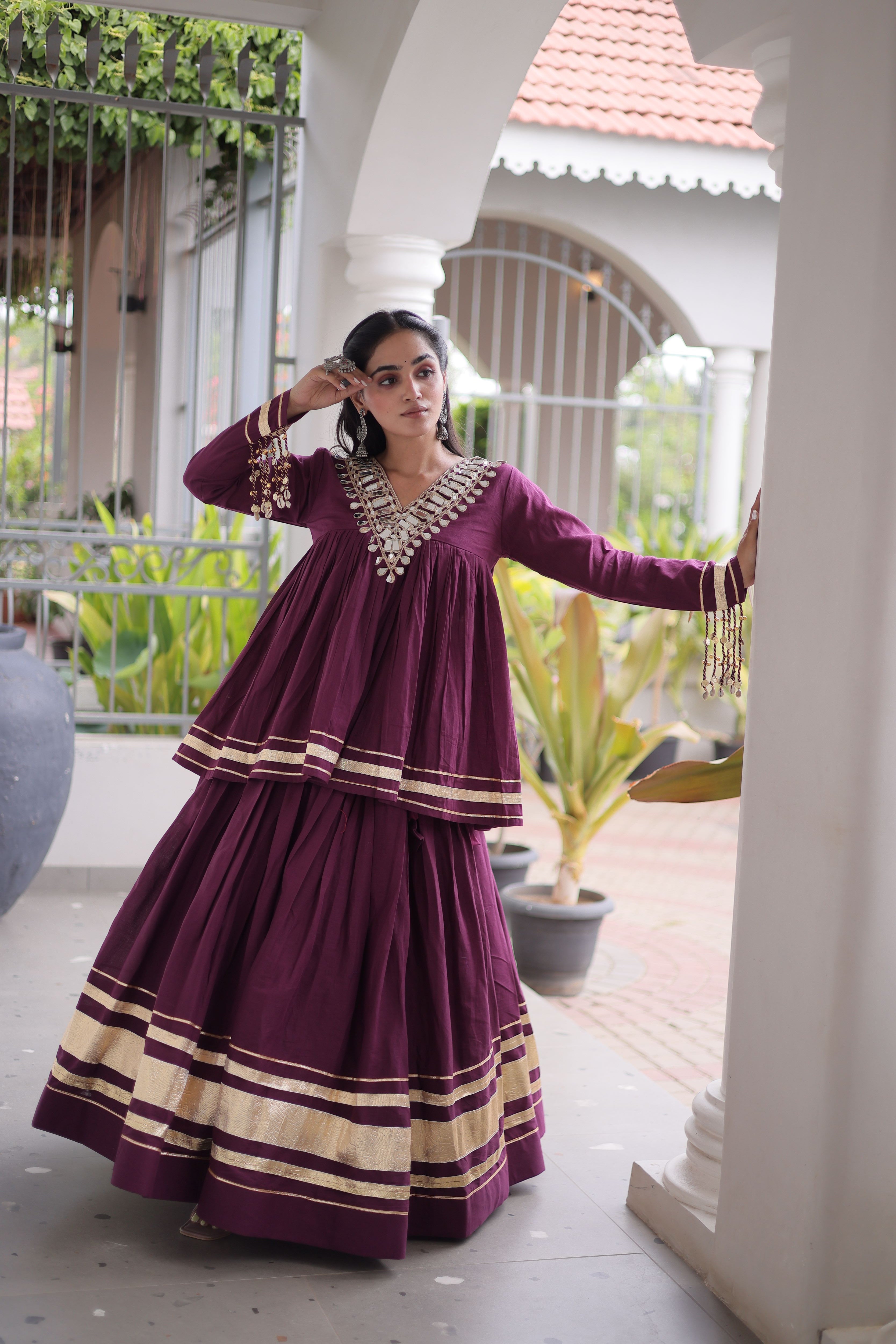 Cotton Real Mirror Work Navratri Lehenga With Top
