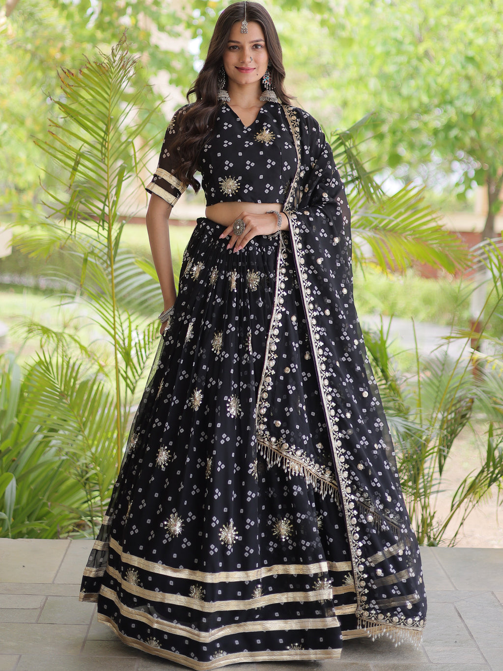 Faux Georgette Bandhej Print Lehenga With Dupatta
