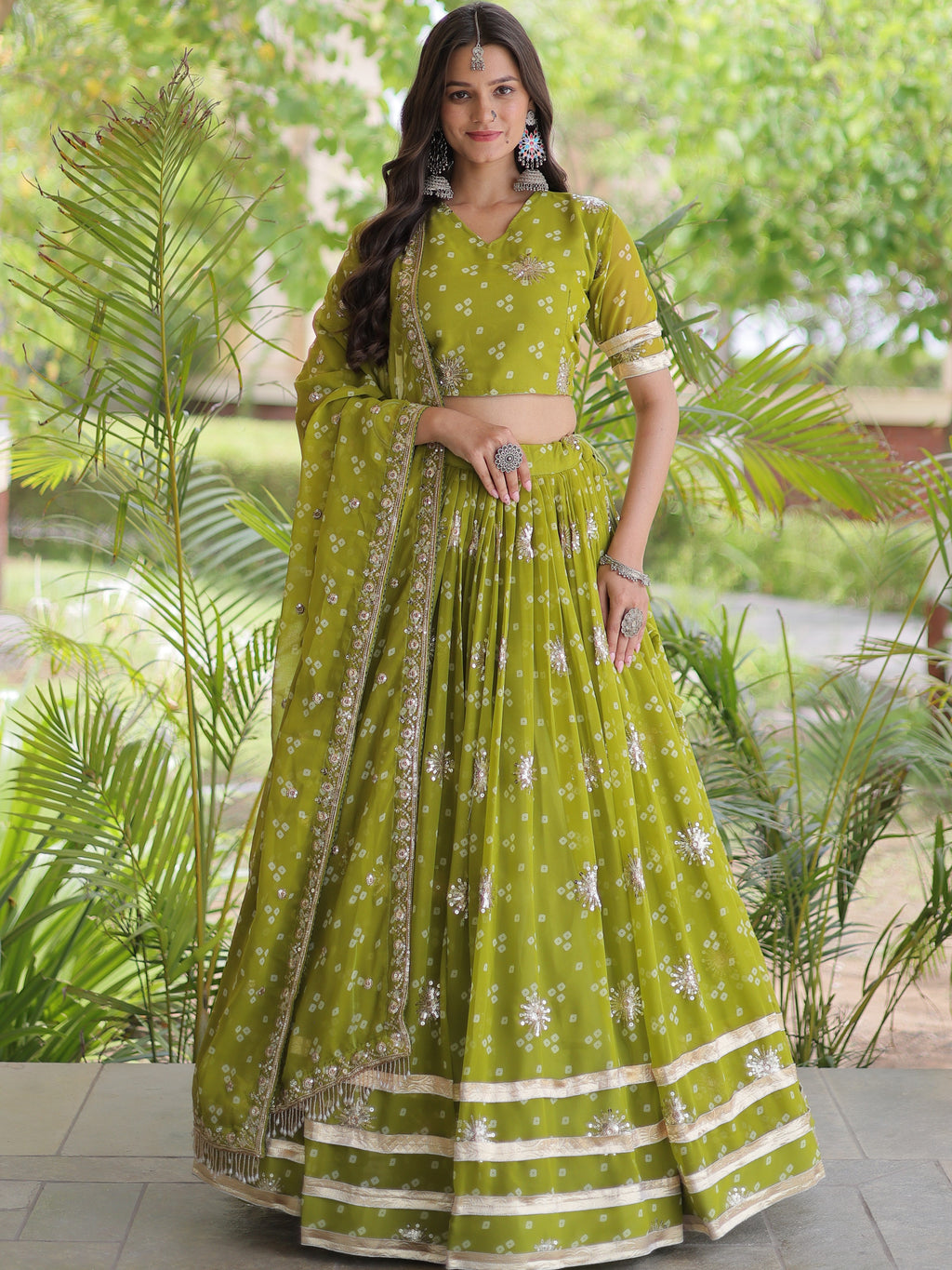 Faux Georgette Bandhej Print Lehenga With Dupatta