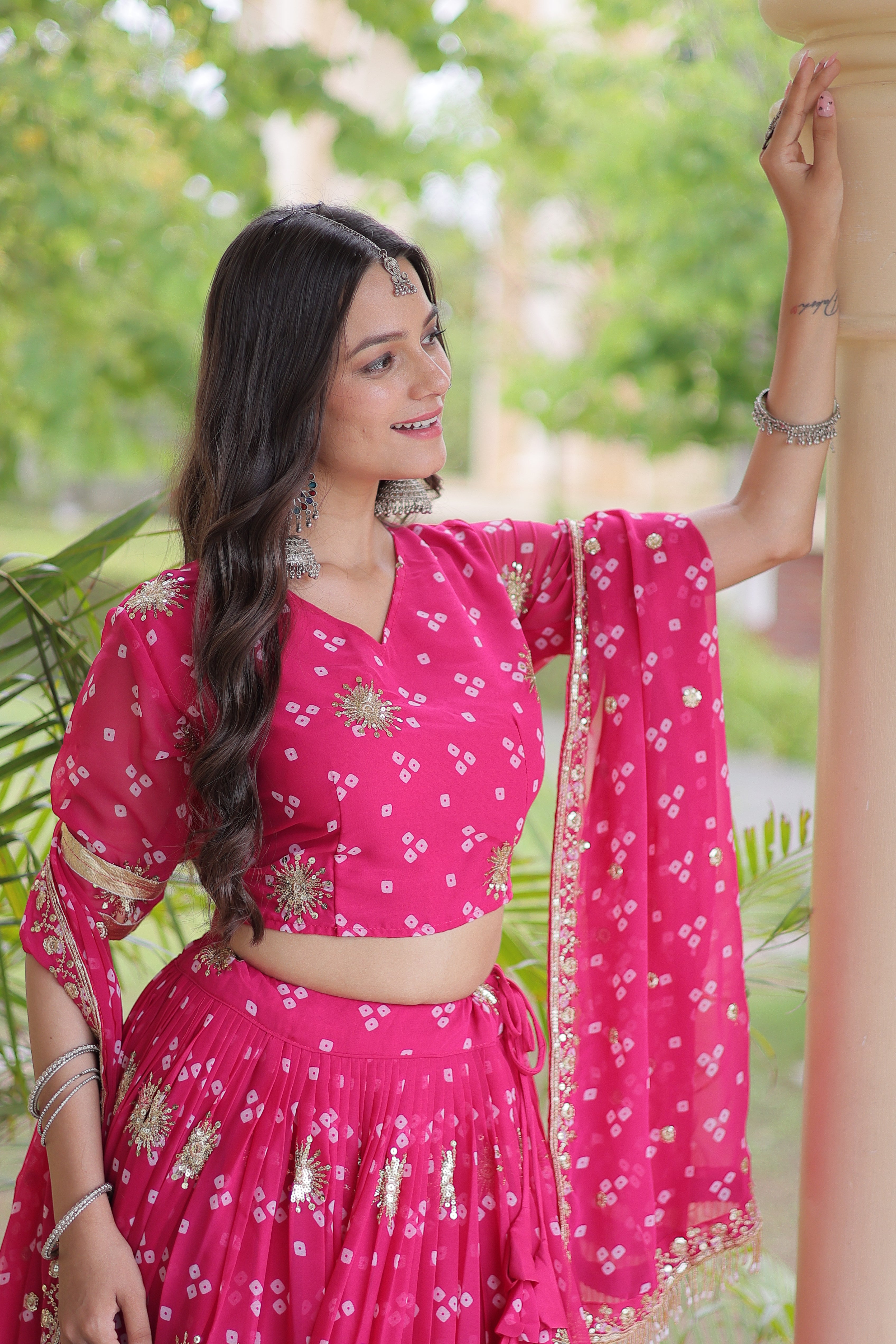 Faux Georgette Bandhej Print Lehenga With Dupatta