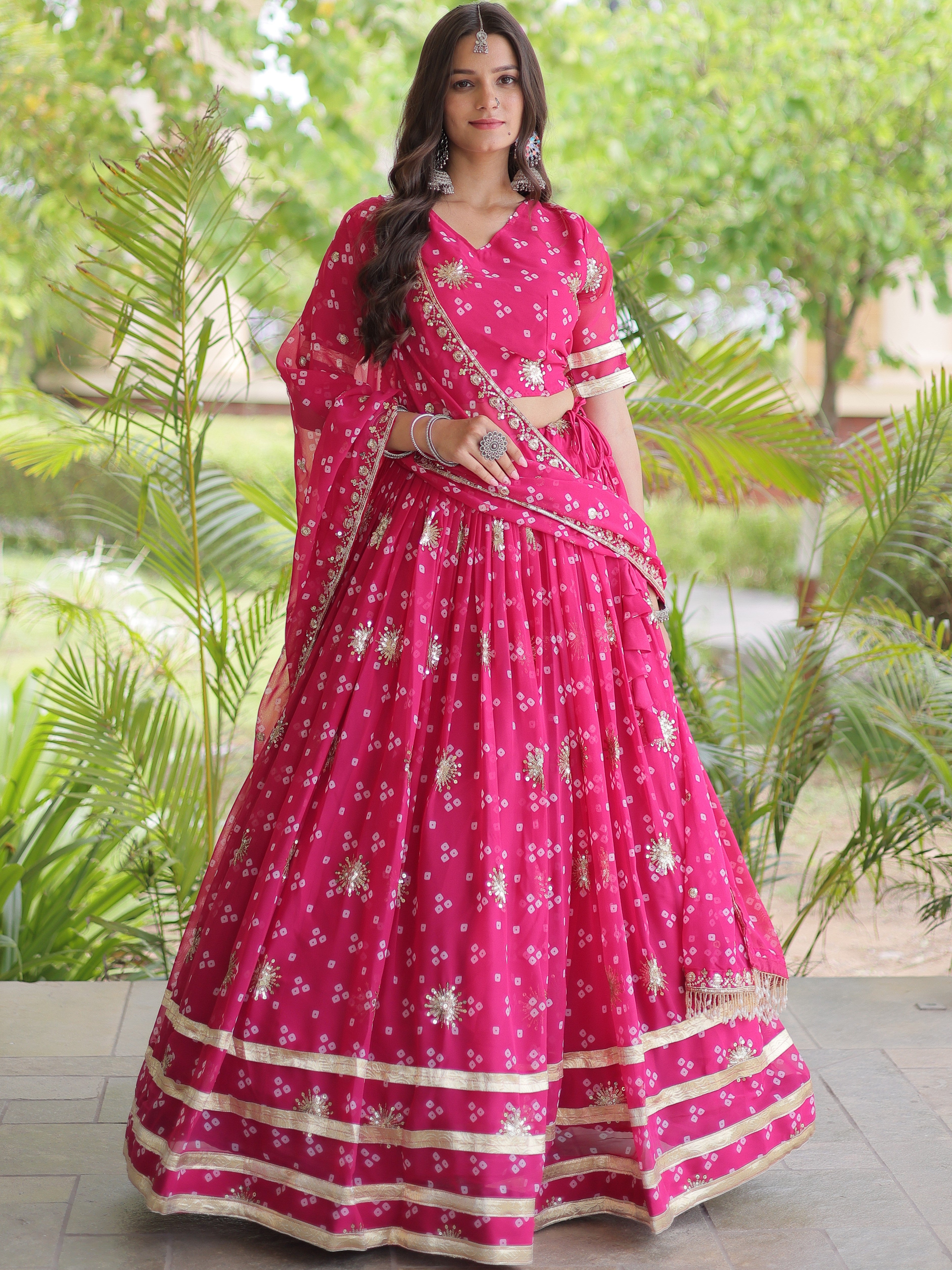 Faux Georgette Bandhej Print Lehenga With Dupatta
