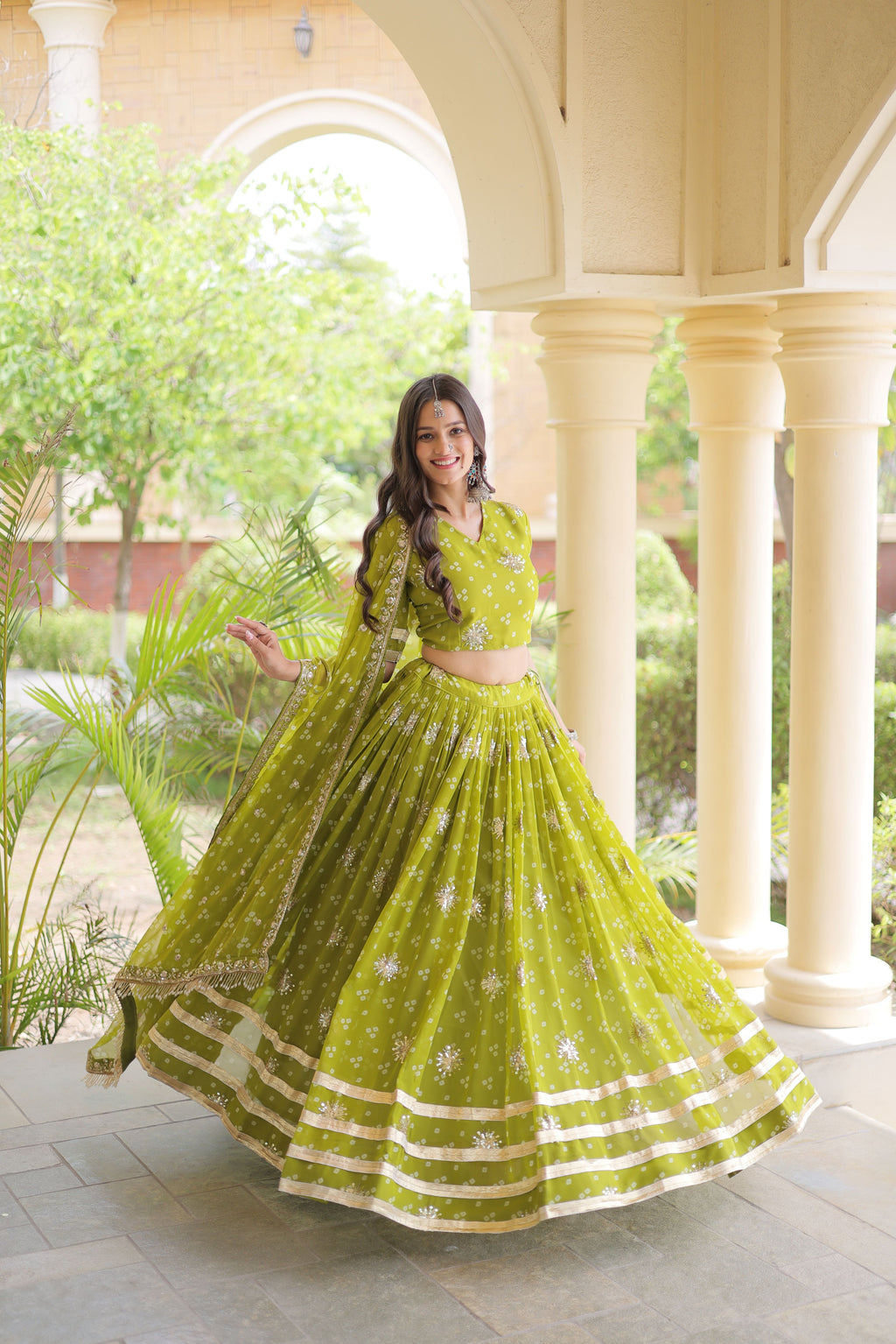 Faux Georgette Bandhej Print Lehenga With Dupatta