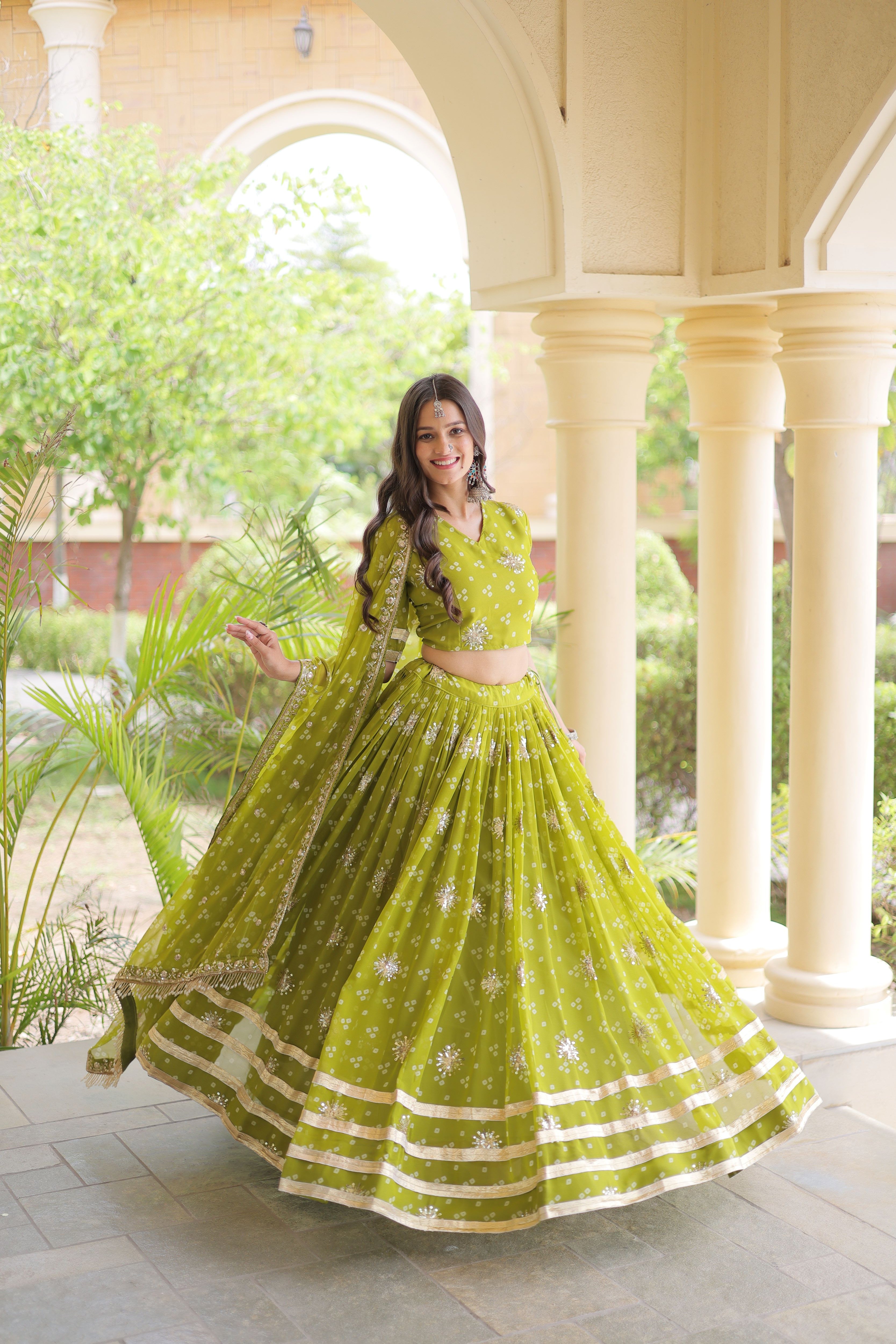 Faux Georgette Bandhej Print Lehenga With Dupatta