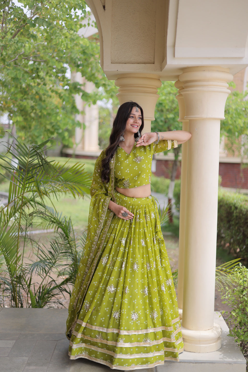 Faux Georgette Bandhej Print Lehenga With Dupatta