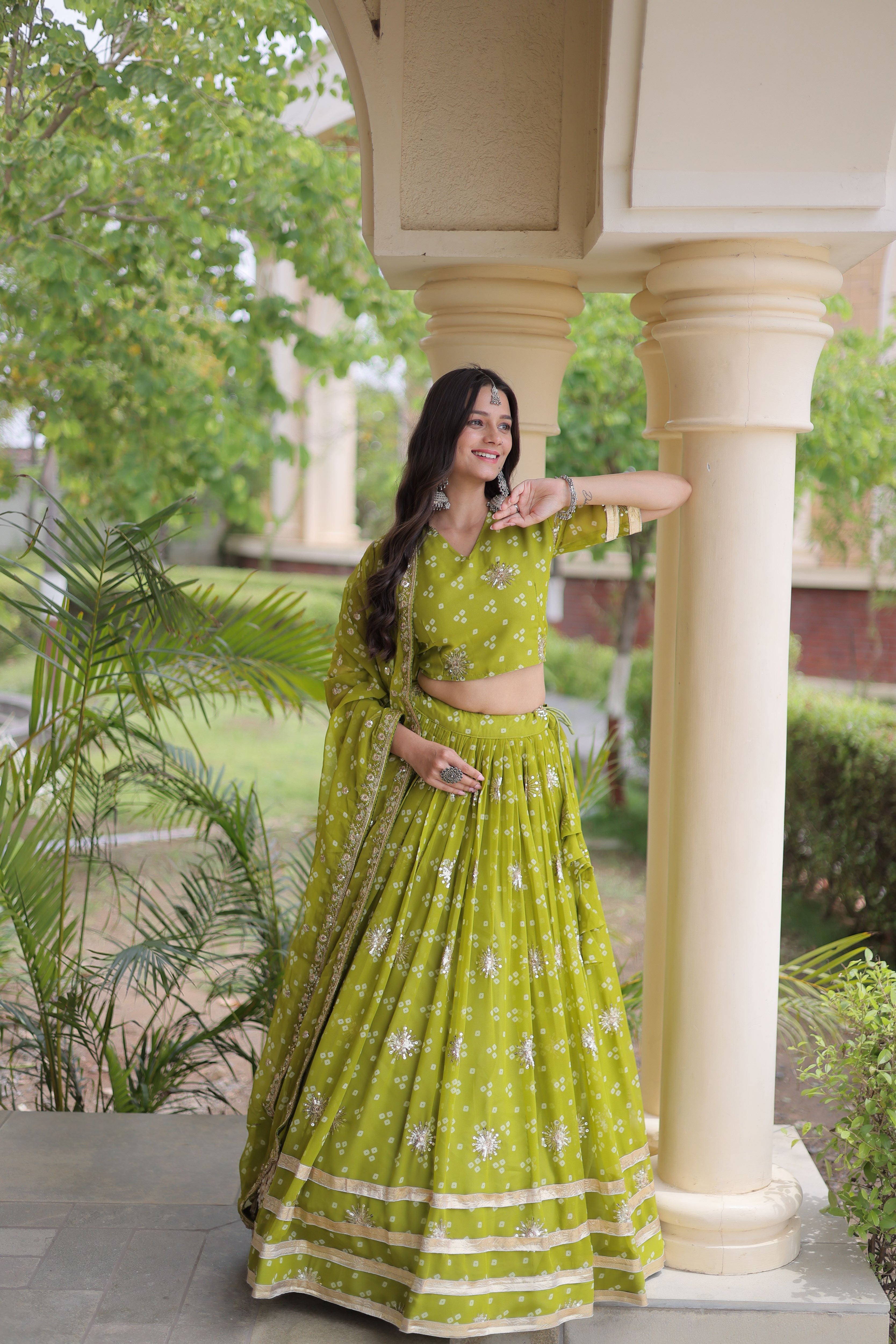 Faux Georgette Bandhej Print Lehenga With Dupatta