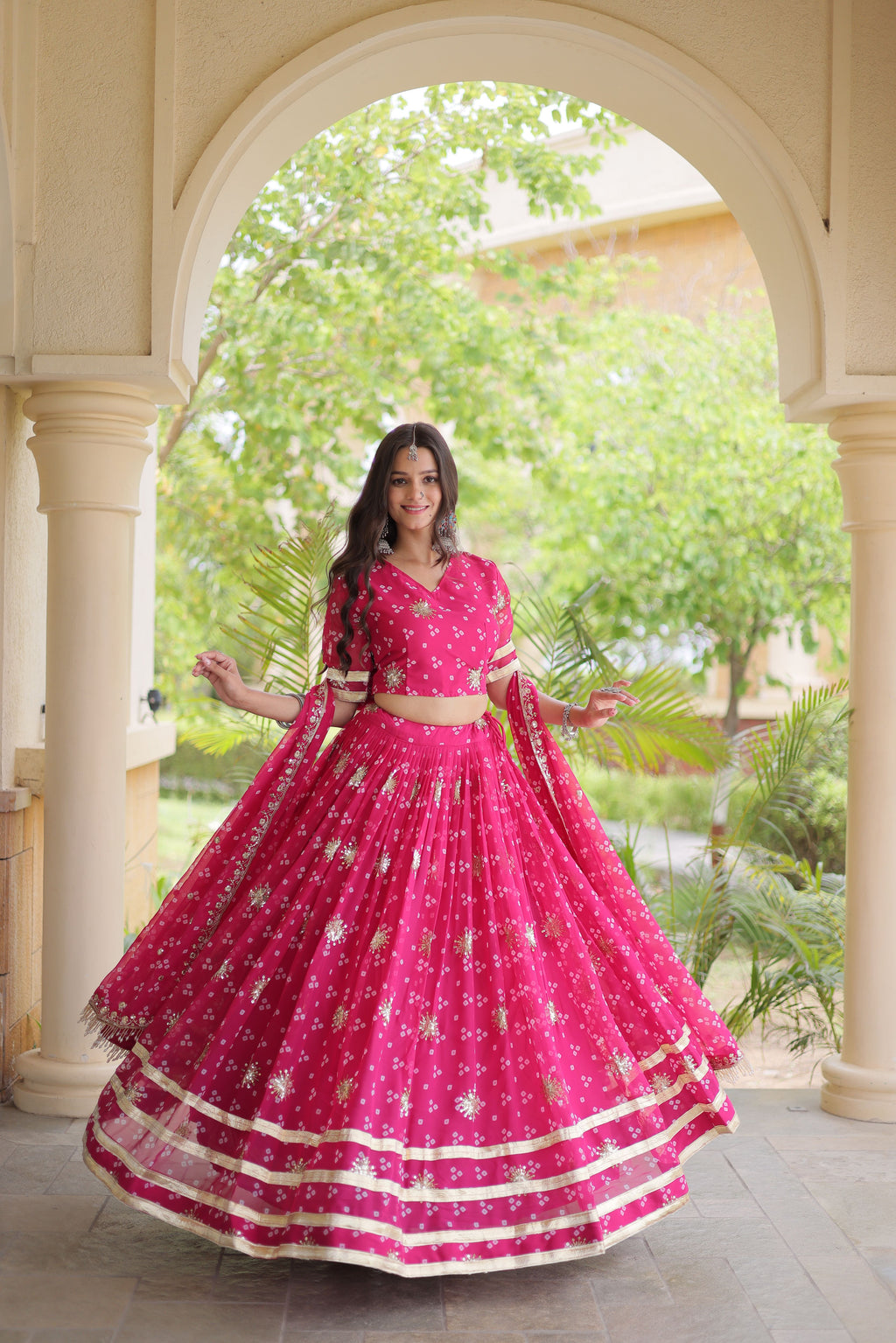 Faux Georgette Bandhej Print Lehenga With Dupatta