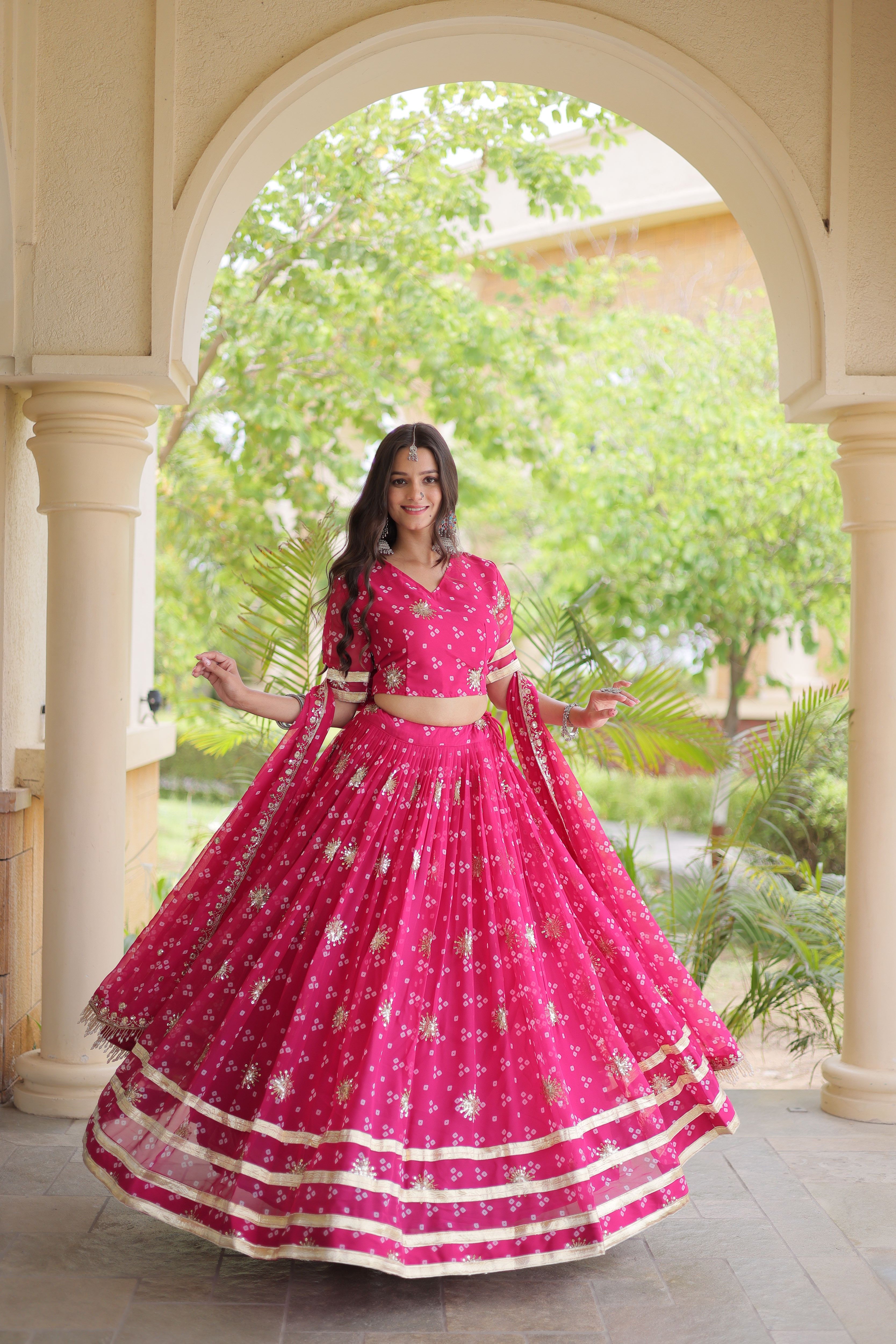 Faux Georgette Bandhej Print Lehenga With Dupatta