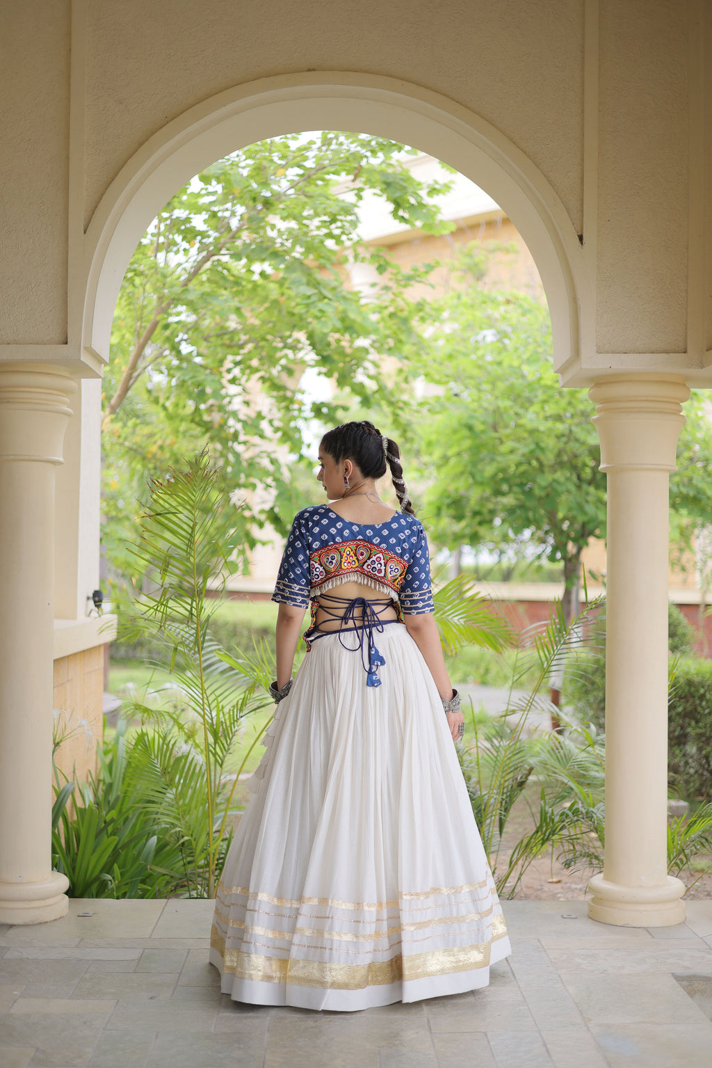 Kora Cotton Navratri Lehenga With Bandhej Printed Top