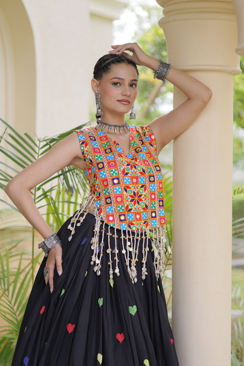 Kora Cotton Embroidered Navratri Lehenga With Blouse