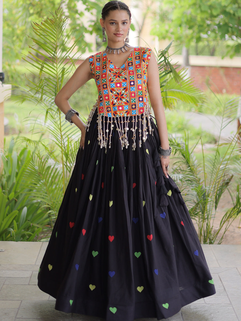 Kora Cotton Embroidered Navratri Lehenga With Blouse