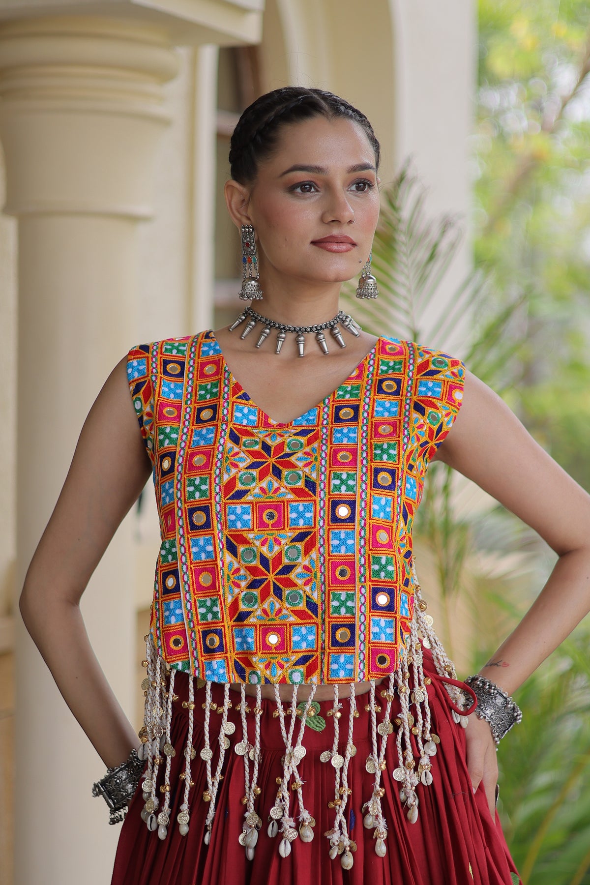 Kora Cotton Embroidered Navratri Lehenga With Blouse