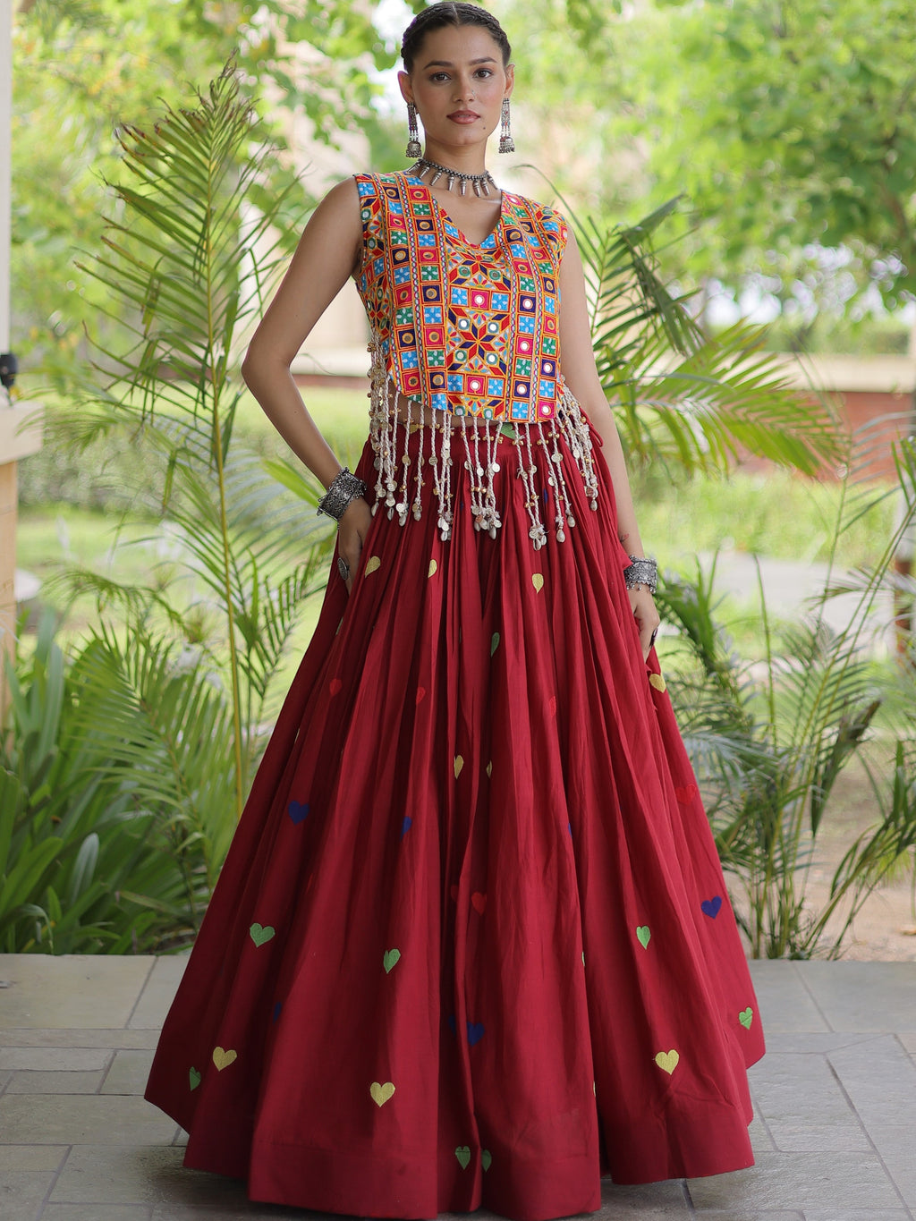 Kora Cotton Embroidered Navratri Lehenga With Blouse