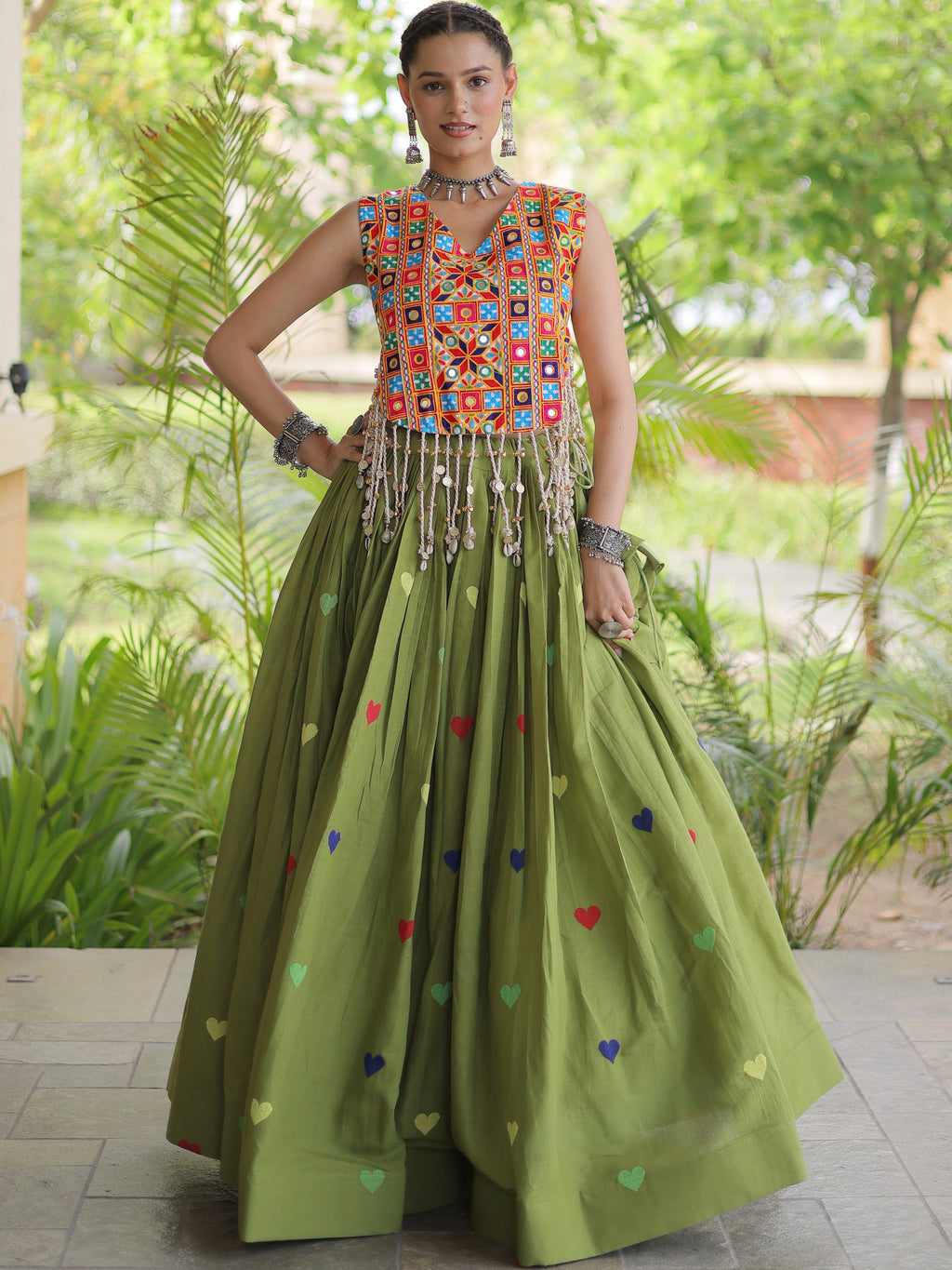 Kora Cotton Embroidered Navratri Lehenga With Blouse