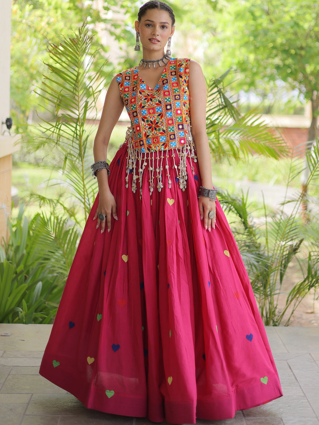 Kora Cotton Embroidered Navratri Lehenga With Blouse