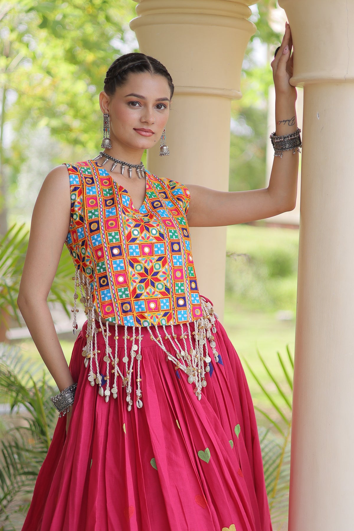 Kora Cotton Embroidered Navratri Lehenga With Blouse