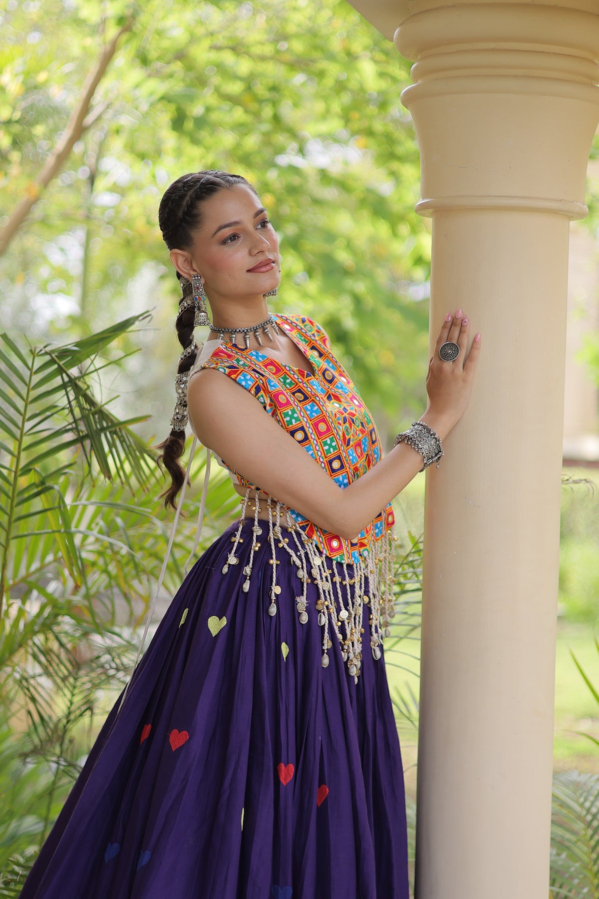 Kora Cotton Embroidered Navratri Lehenga With Blouse