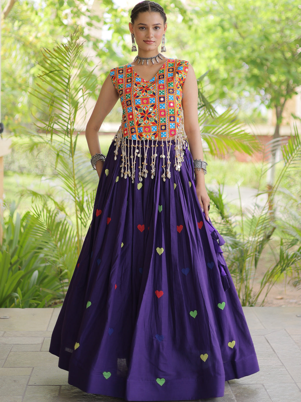 Kora Cotton Embroidered Navratri Lehenga With Blouse