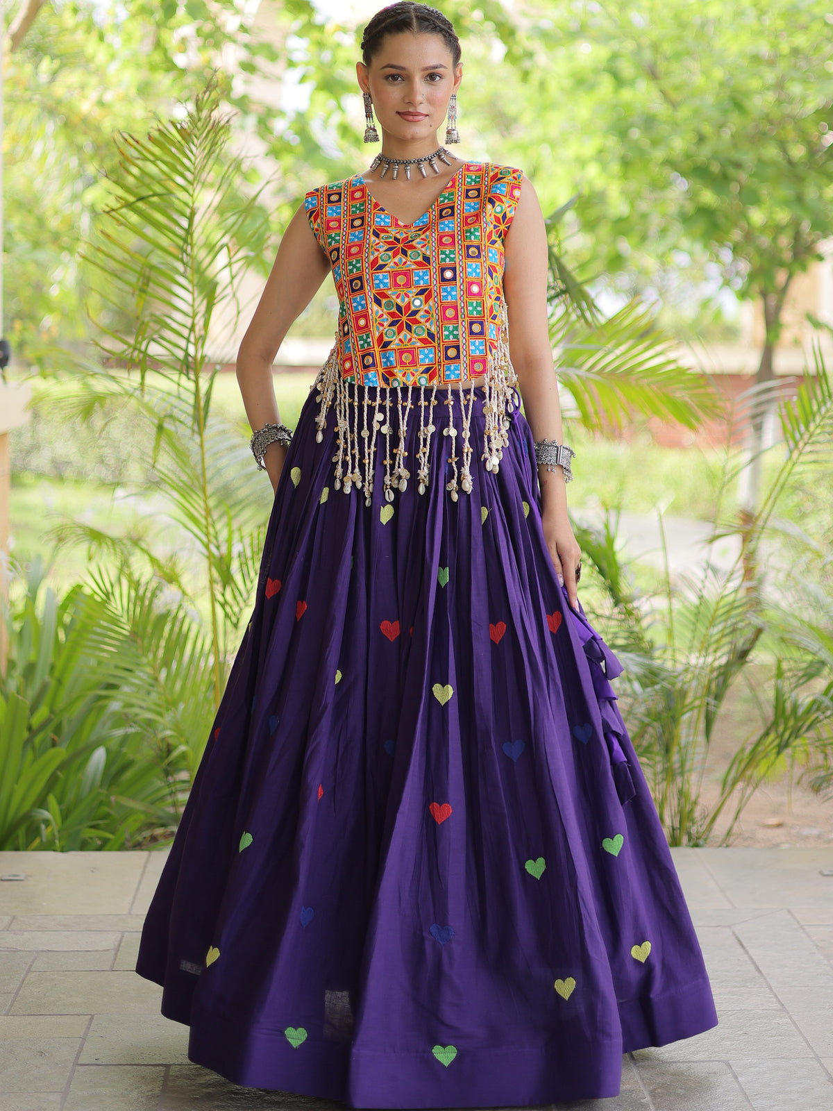 Kora Cotton Embroidered Navratri Lehenga With Blouse
