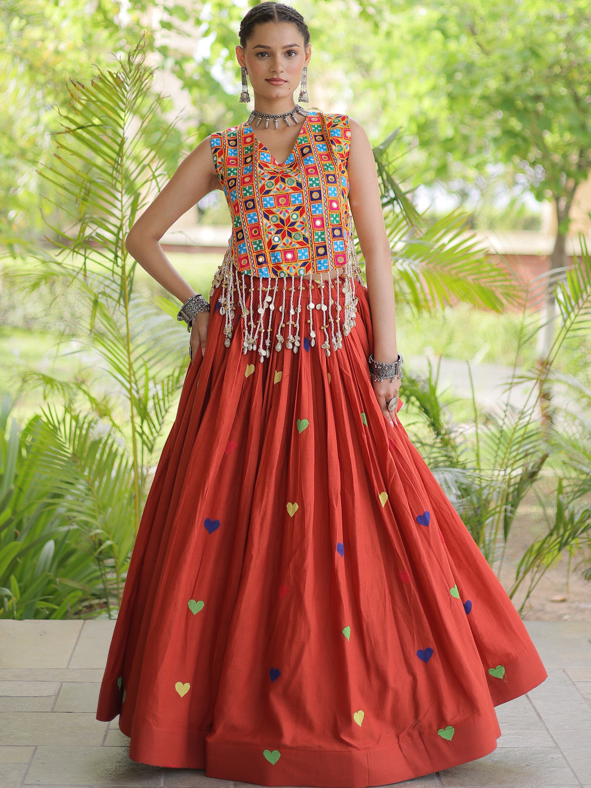 Kora Cotton Embroidered Navratri Lehenga With Blouse