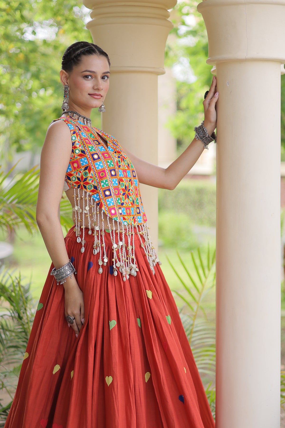 Kora Cotton Embroidered Navratri Lehenga With Blouse