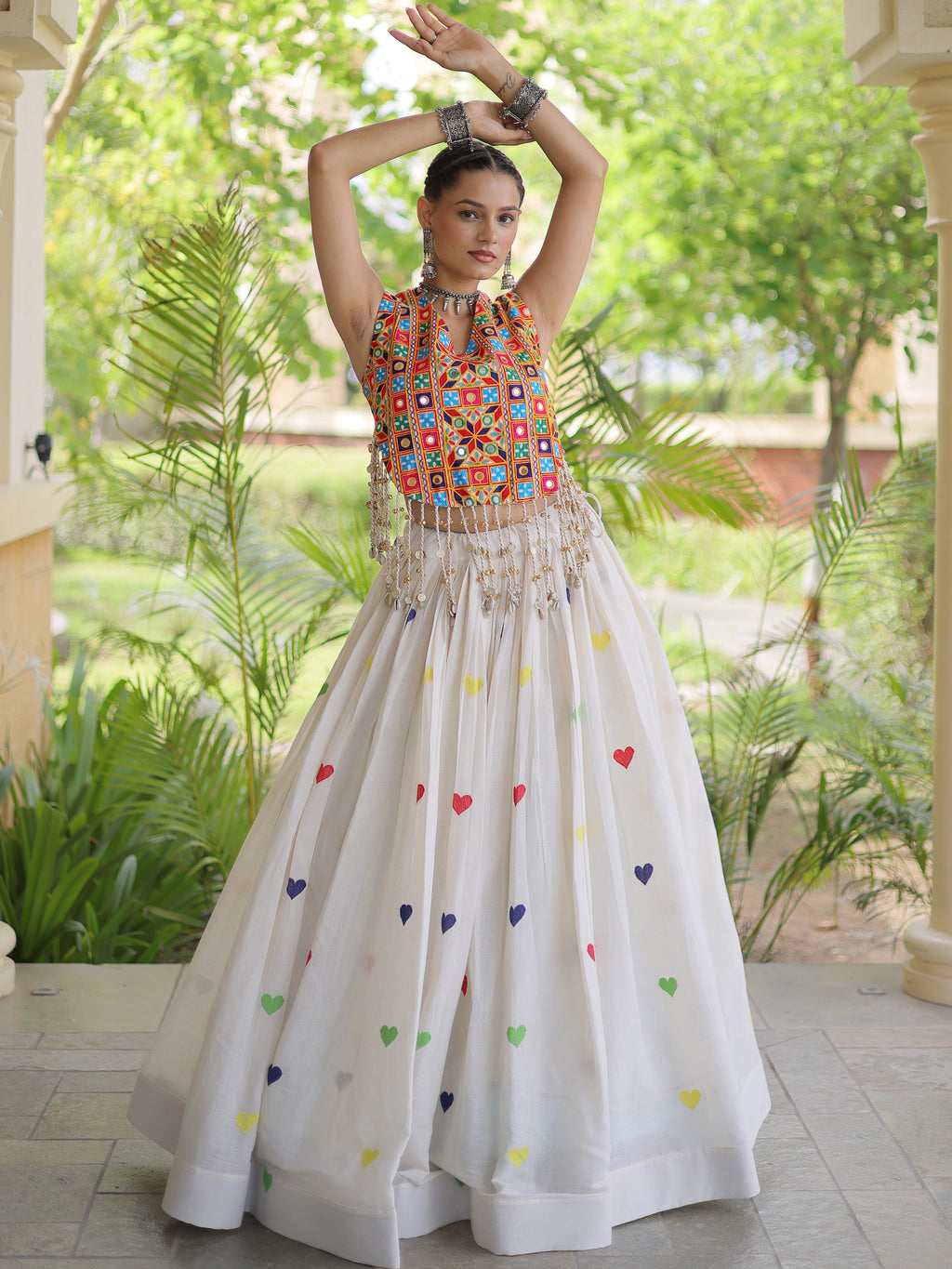 Kora Cotton Embroidered Navratri Lehenga With Blouse