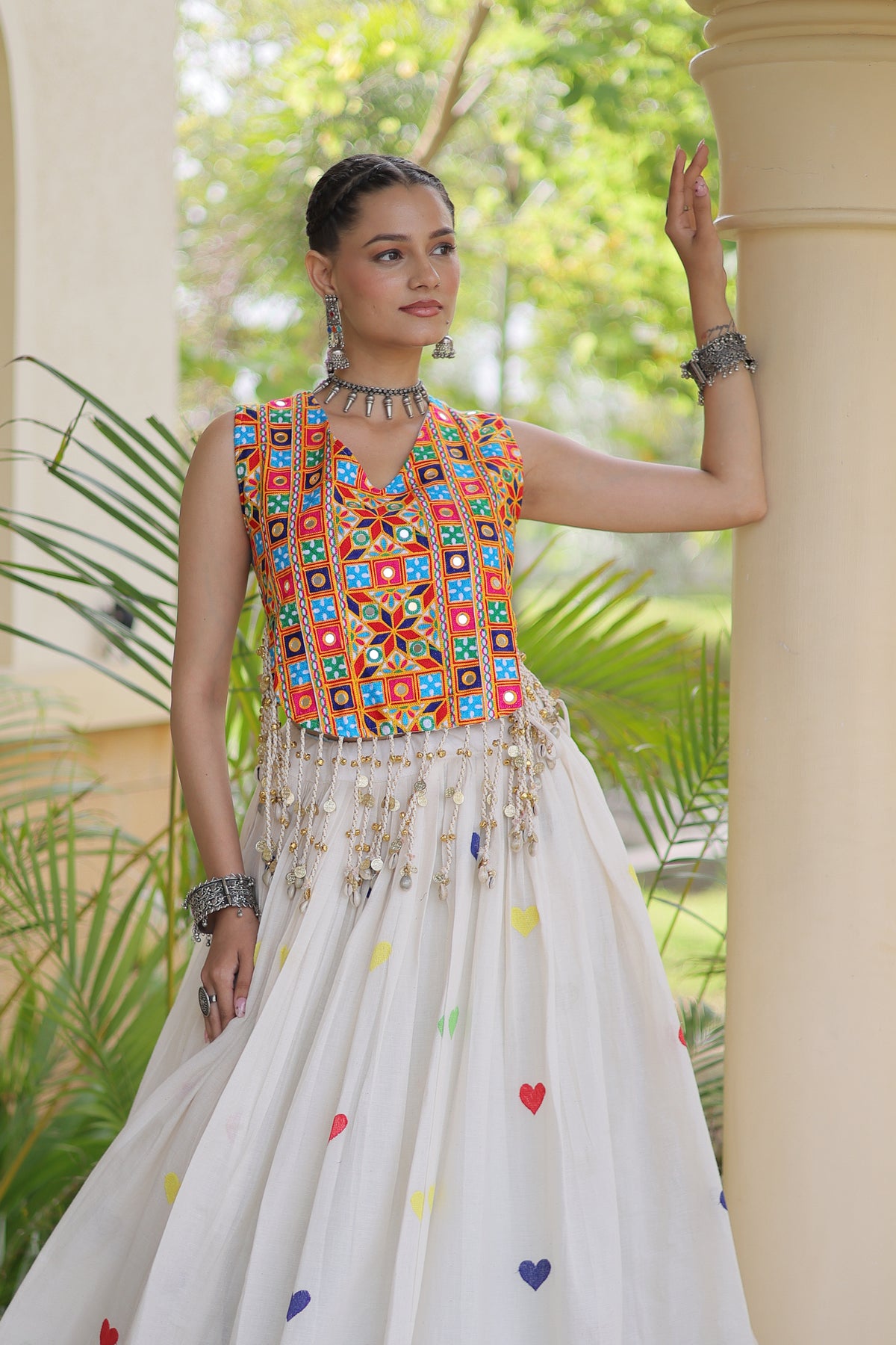 Kora Cotton Embroidered Navratri Lehenga With Blouse