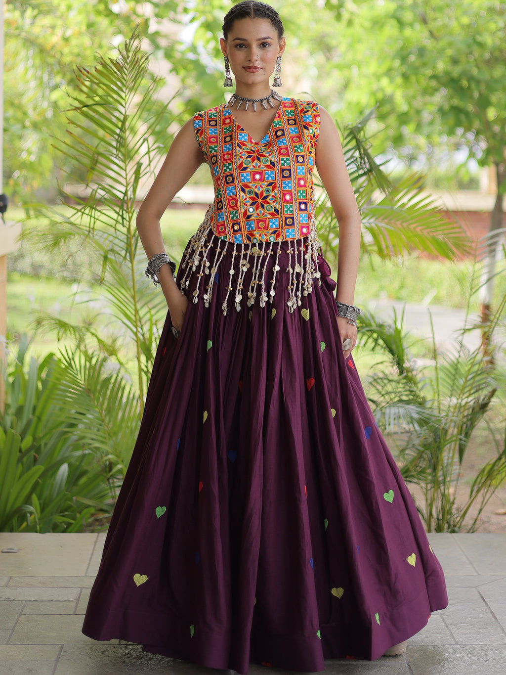 Kora Cotton Embroidered Navratri Lehenga With Blouse
