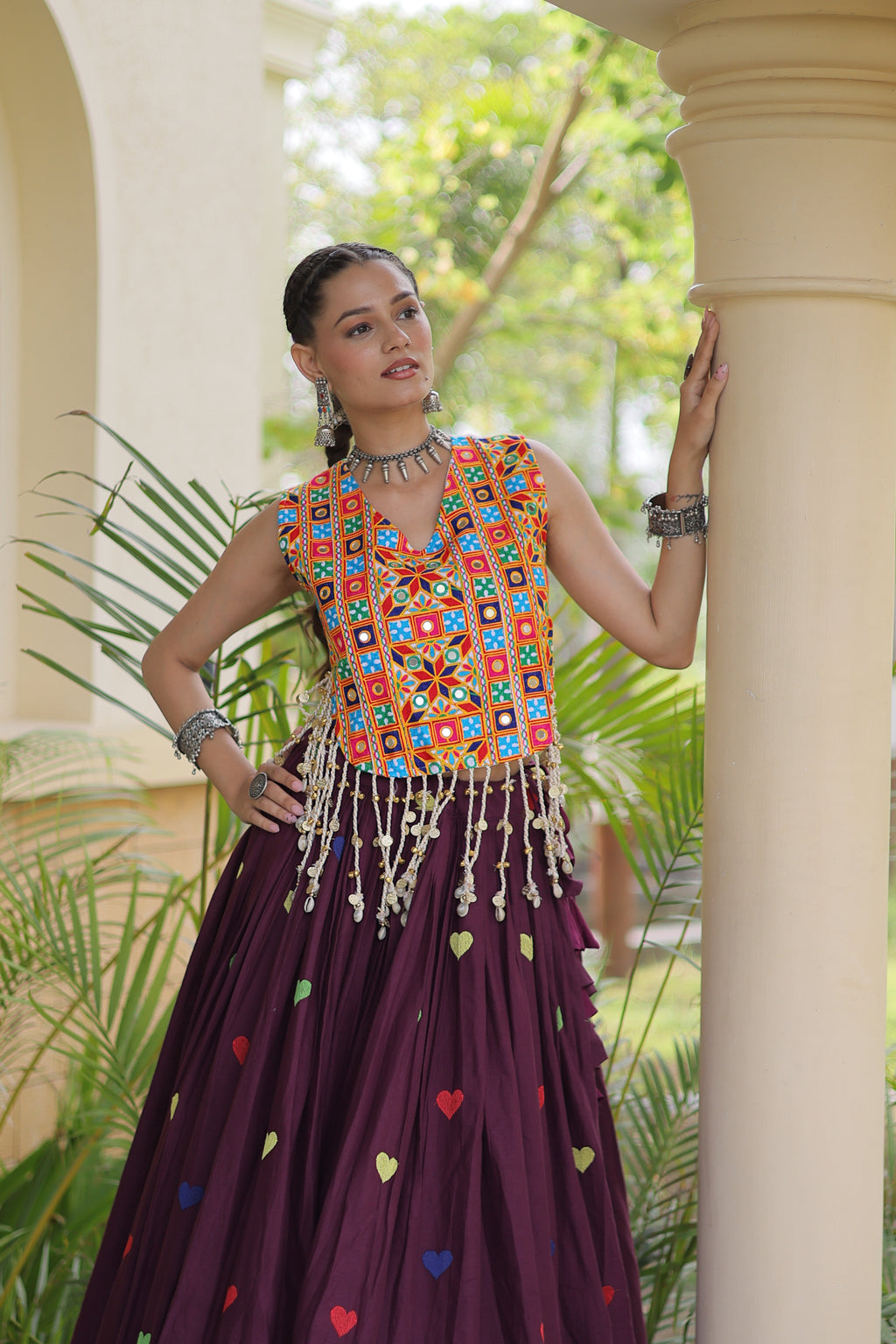 Kora Cotton Embroidered Navratri Lehenga With Blouse