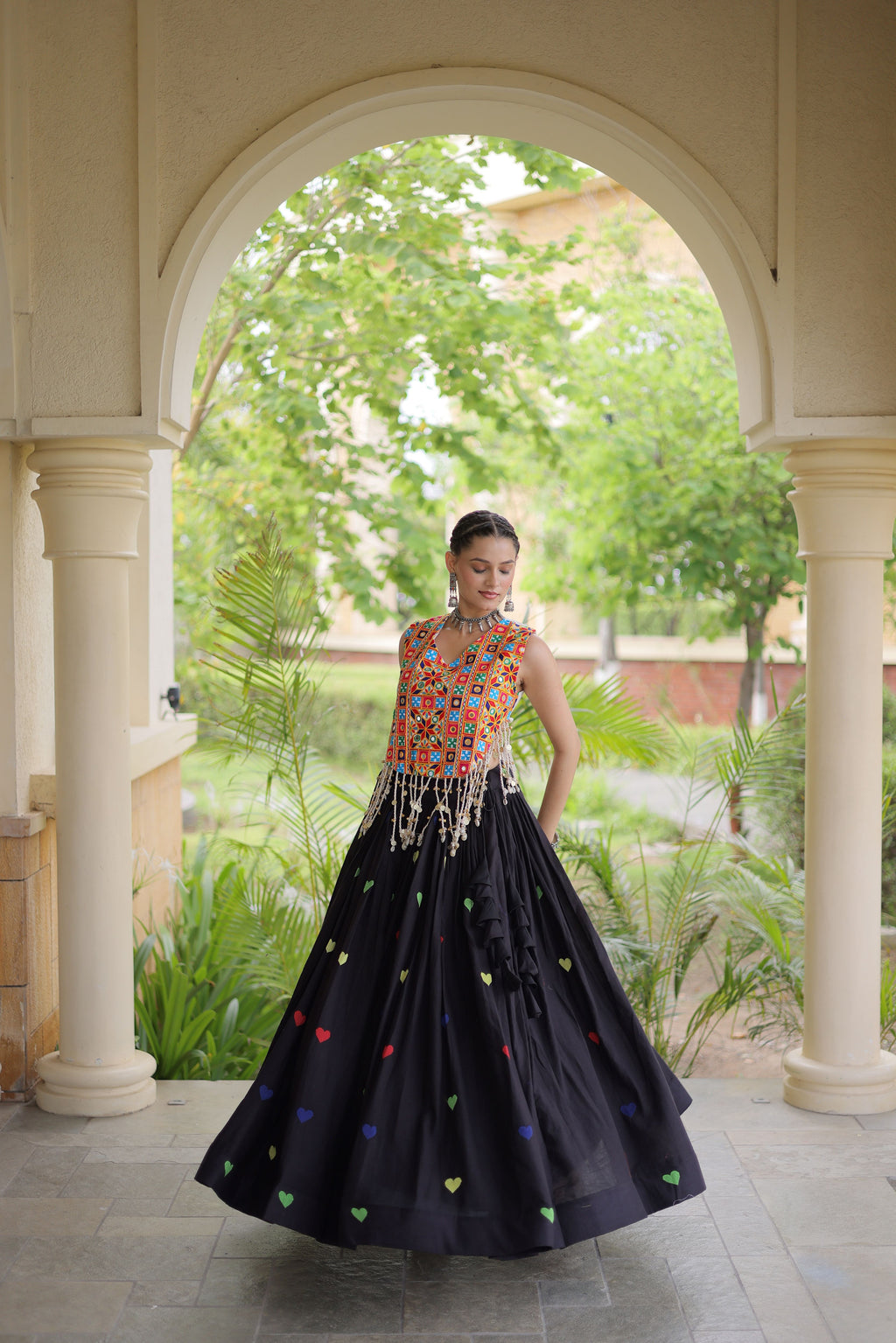 Kora Cotton Embroidered Navratri Lehenga With Blouse