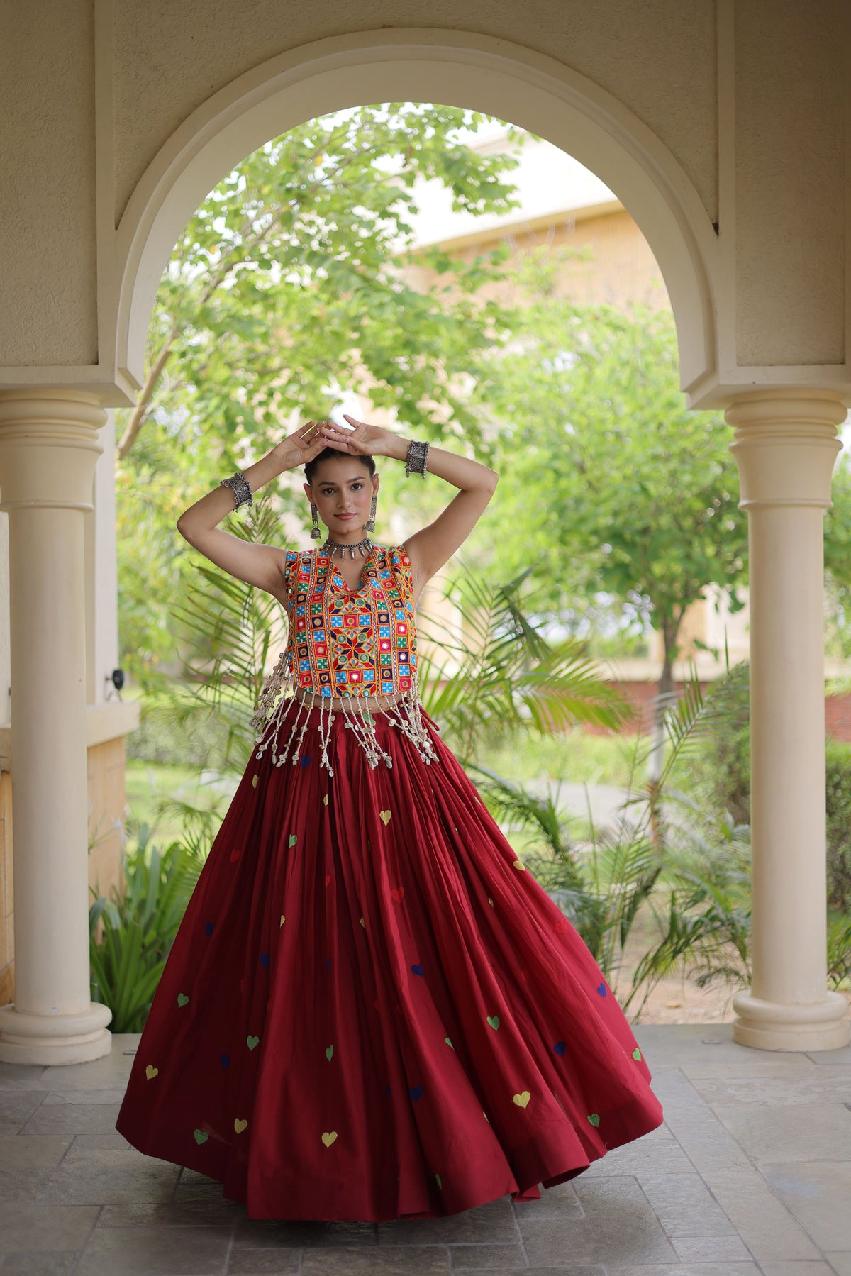 Kora Cotton Embroidered Navratri Lehenga With Blouse