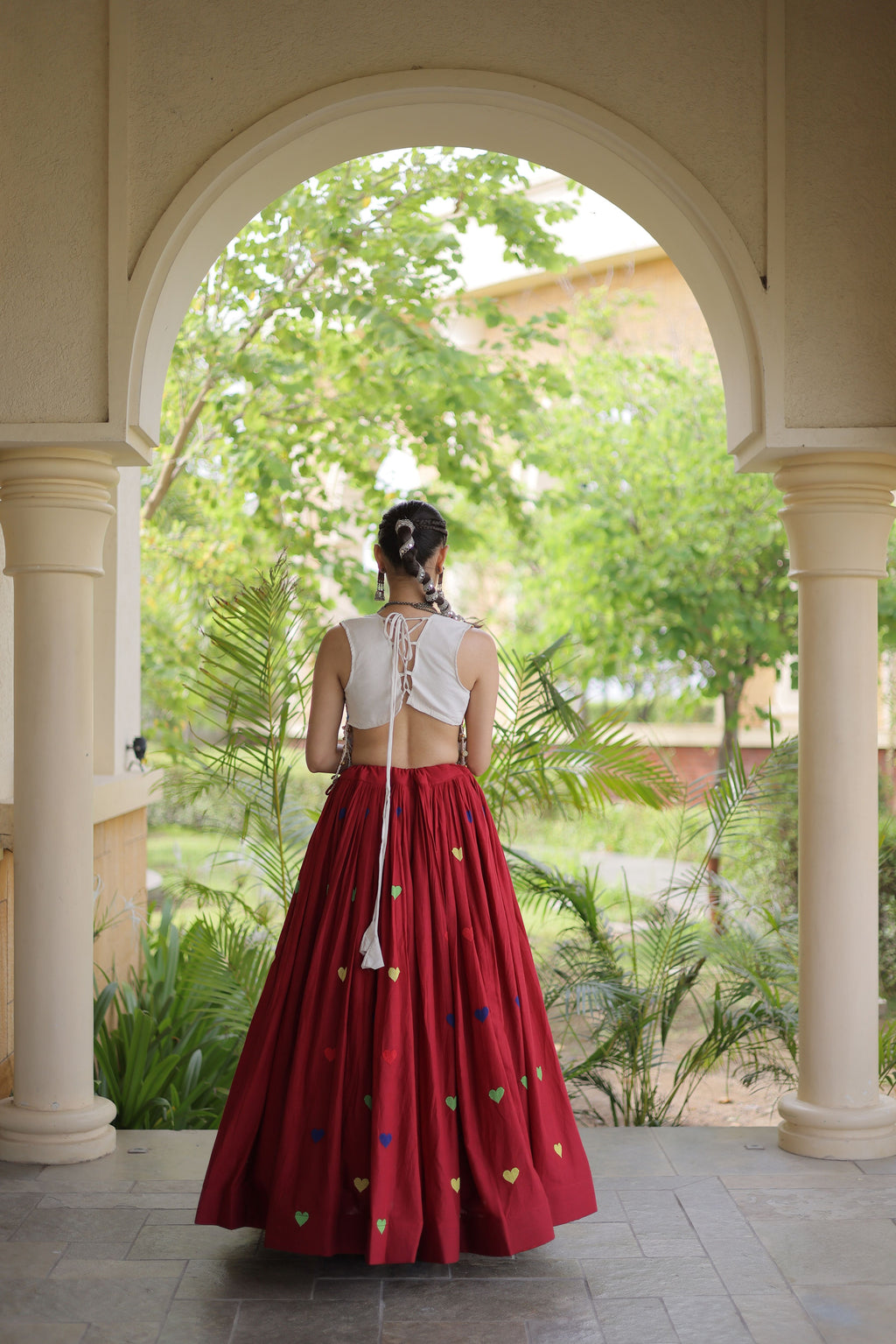 Kora Cotton Embroidered Navratri Lehenga With Blouse