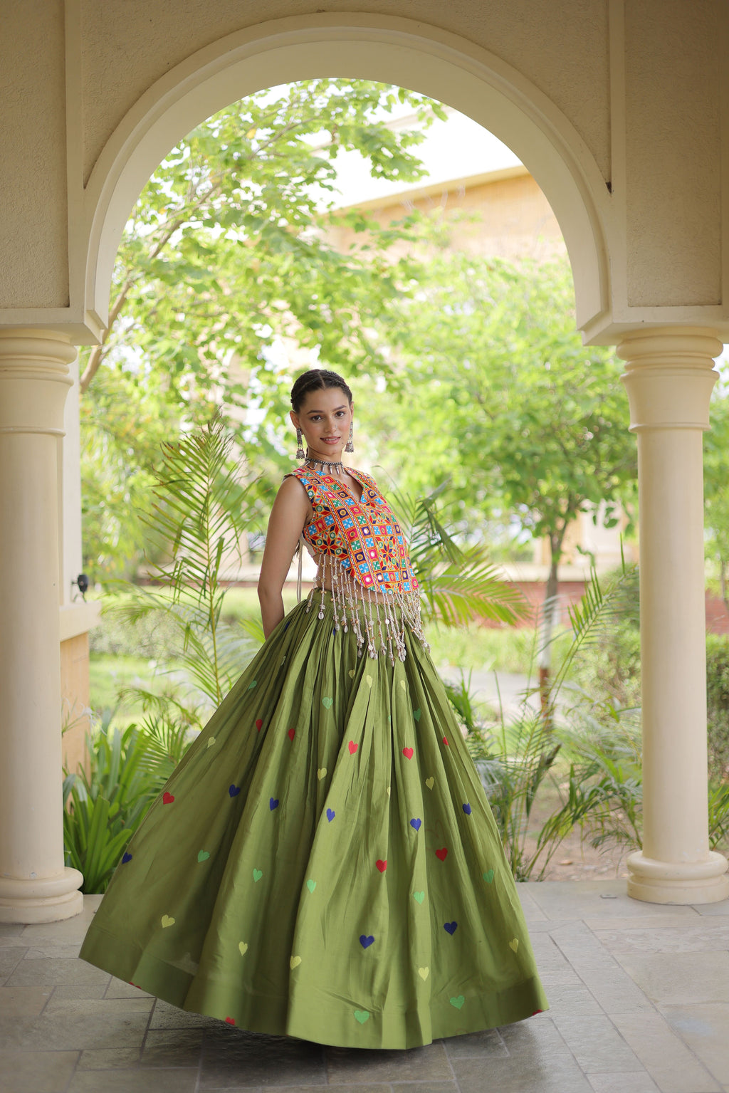 Kora Cotton Embroidered Navratri Lehenga With Blouse