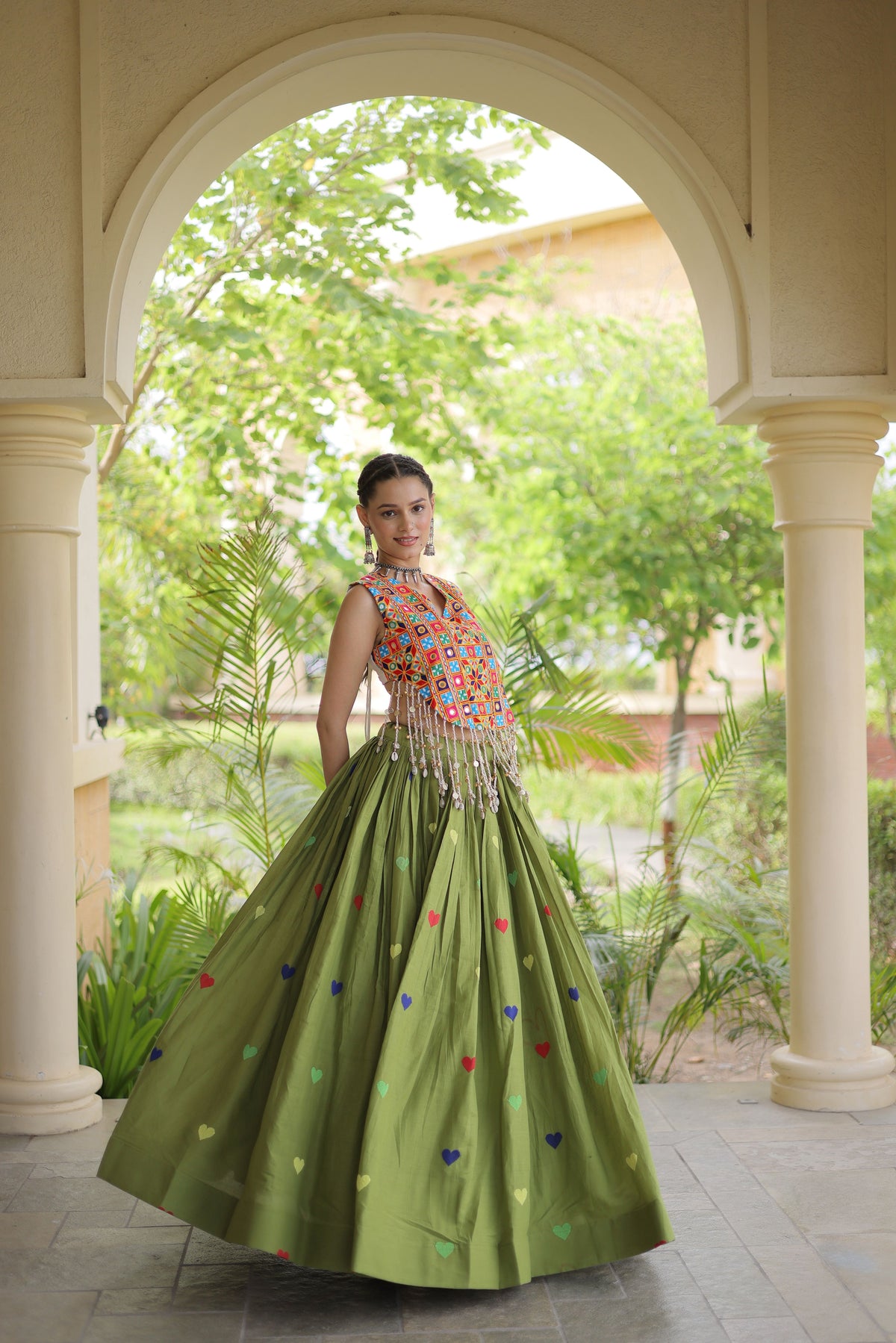 Kora Cotton Embroidered Navratri Lehenga With Blouse