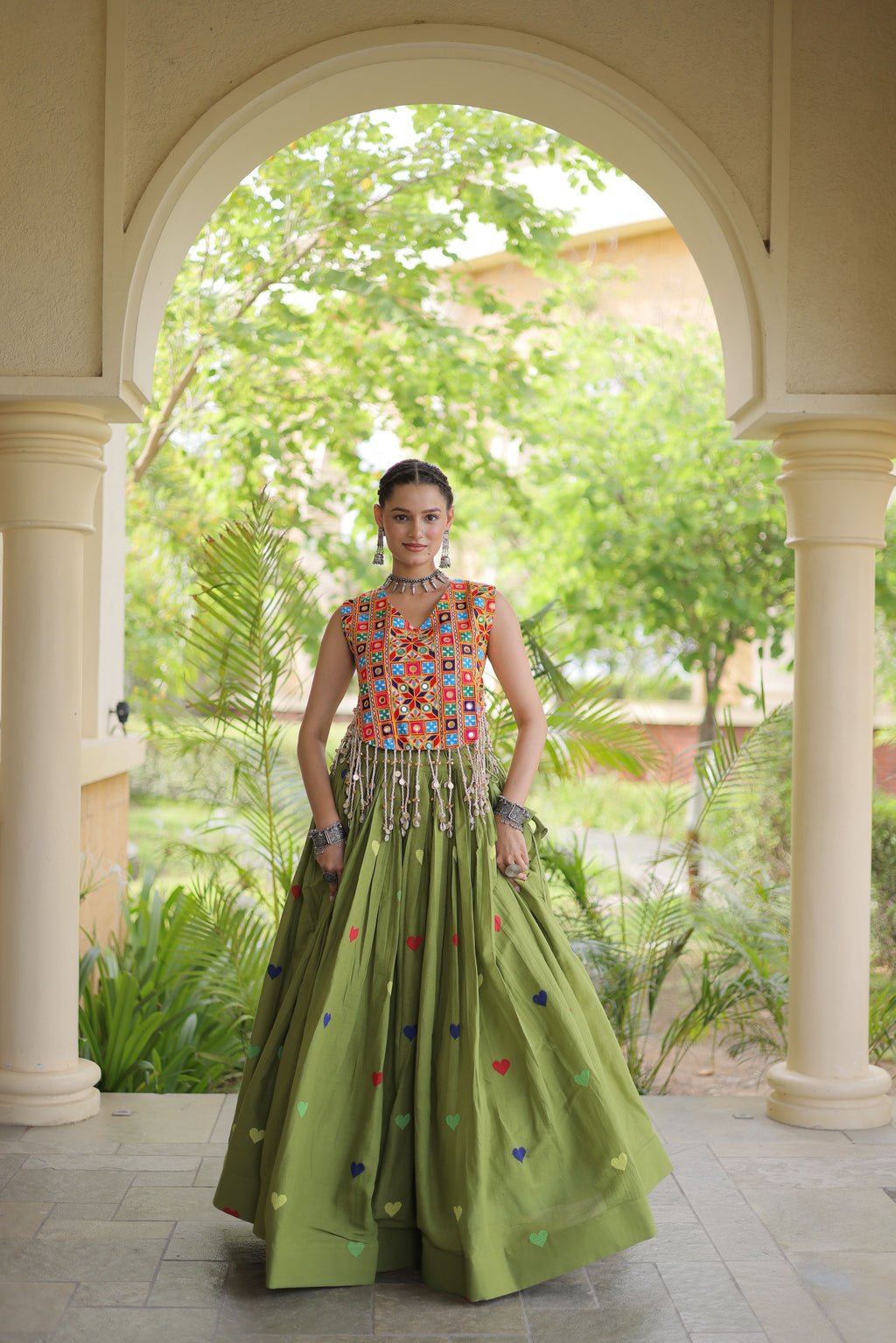 Kora Cotton Embroidered Navratri Lehenga With Blouse