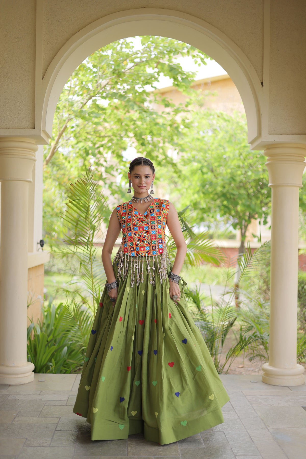Kora Cotton Embroidered Navratri Lehenga With Blouse