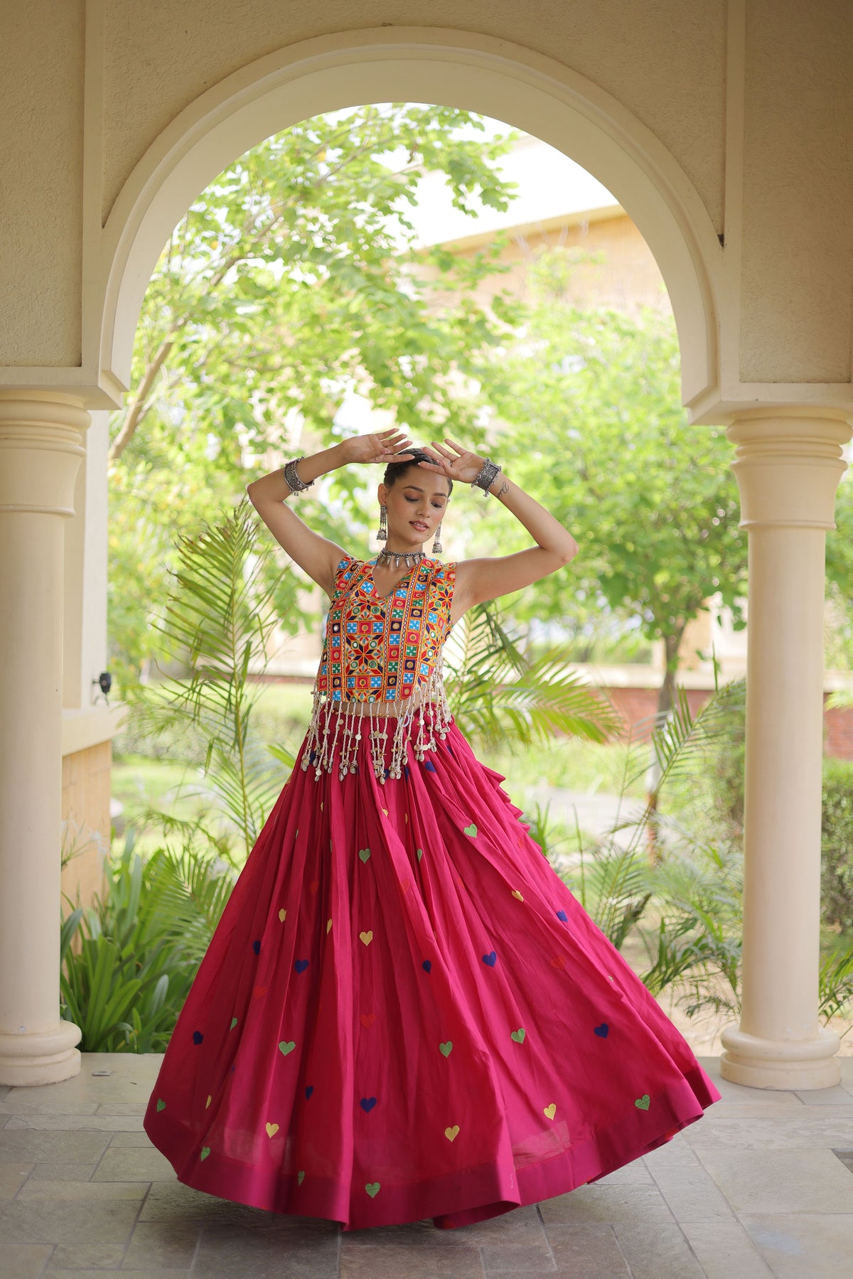 Kora Cotton Embroidered Navratri Lehenga With Blouse