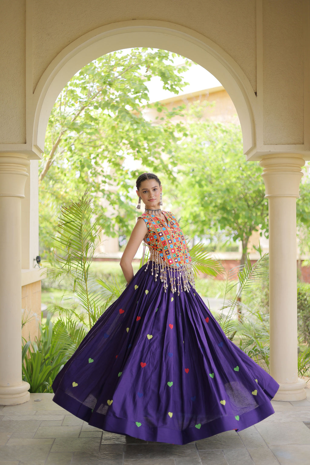 Kora Cotton Embroidered Navratri Lehenga With Blouse