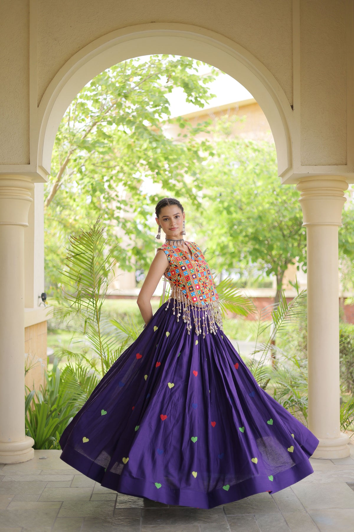 Kora Cotton Embroidered Navratri Lehenga With Blouse