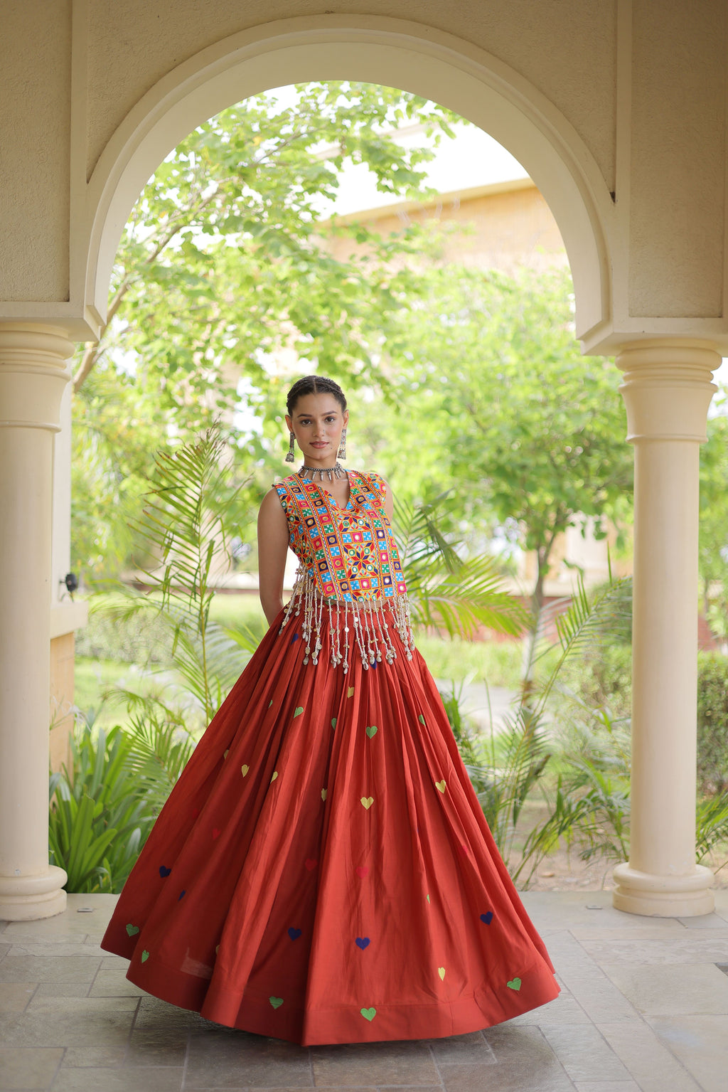 Kora Cotton Embroidered Navratri Lehenga With Blouse