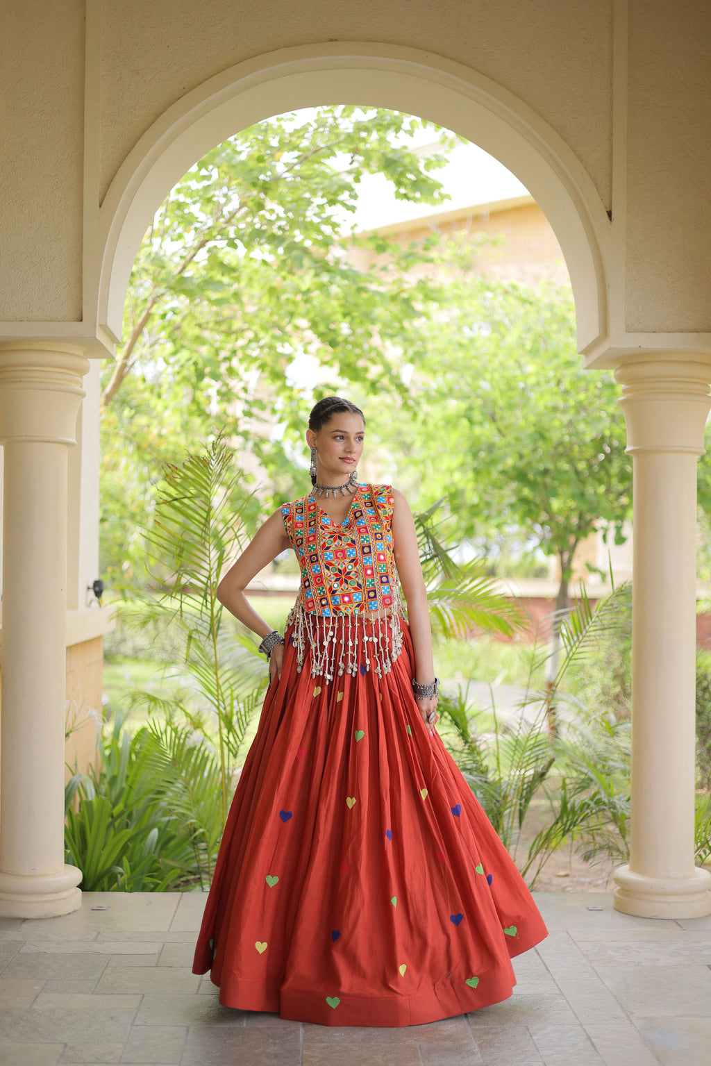 Kora Cotton Embroidered Navratri Lehenga With Blouse