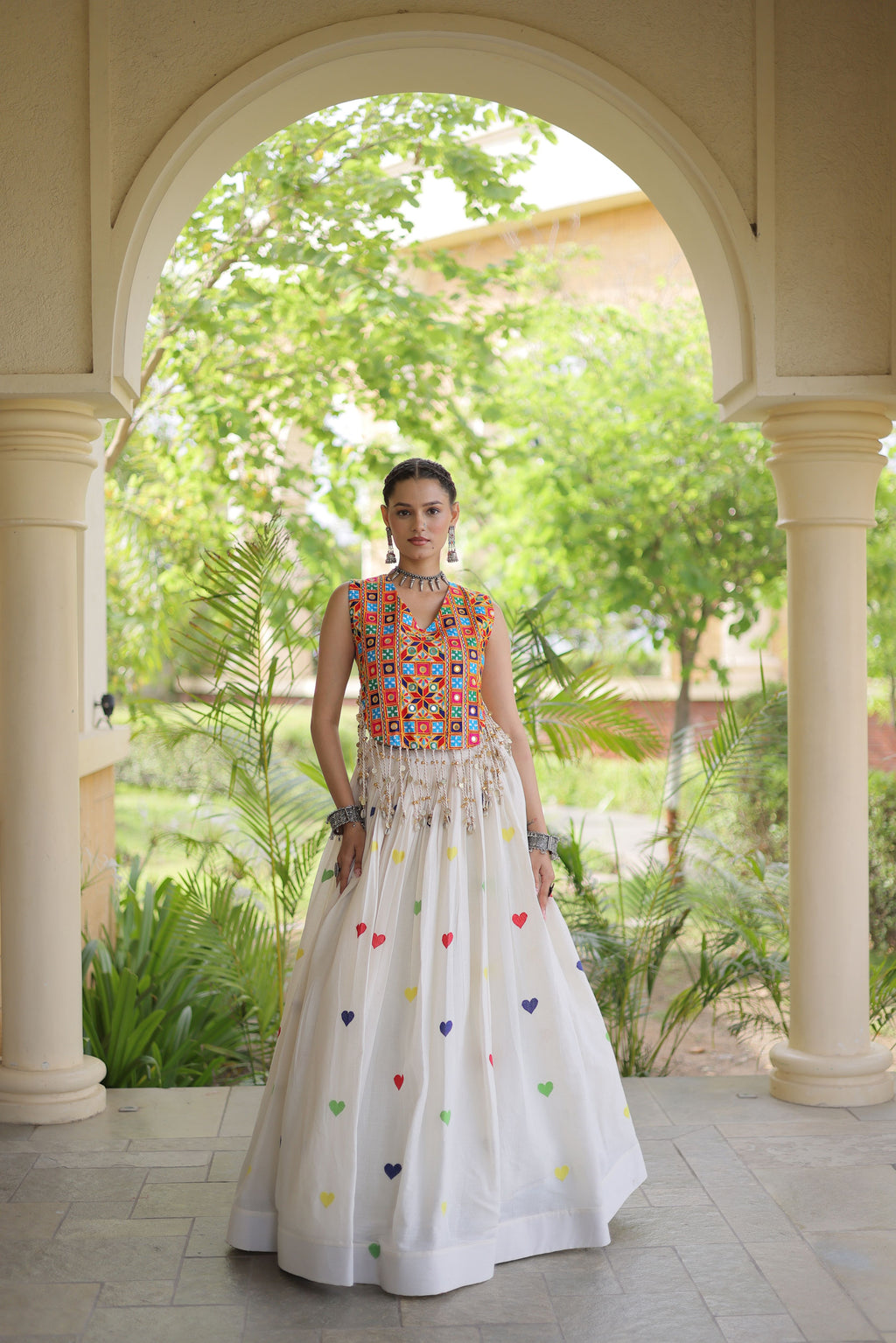 Kora Cotton Embroidered Navratri Lehenga With Blouse