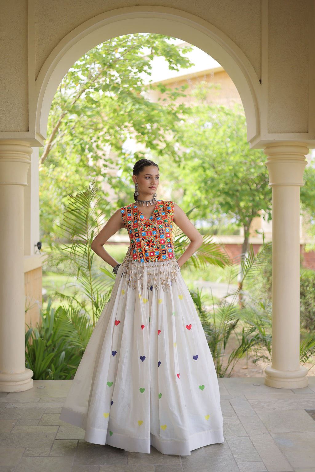 Kora Cotton Embroidered Navratri Lehenga With Blouse