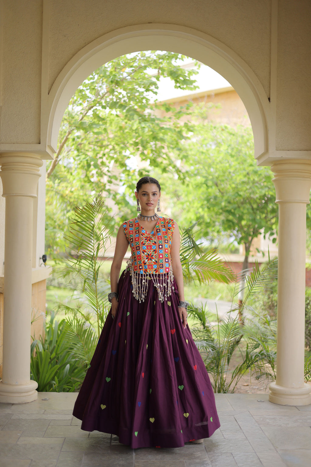 Kora Cotton Embroidered Navratri Lehenga With Blouse