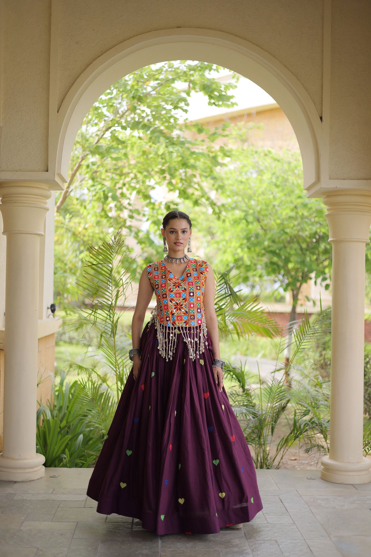 Kora Cotton Embroidered Navratri Lehenga With Blouse