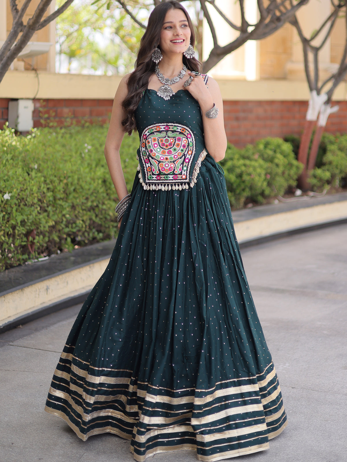 Rayon Gamthi Work Navratri Lehenga With Blouse