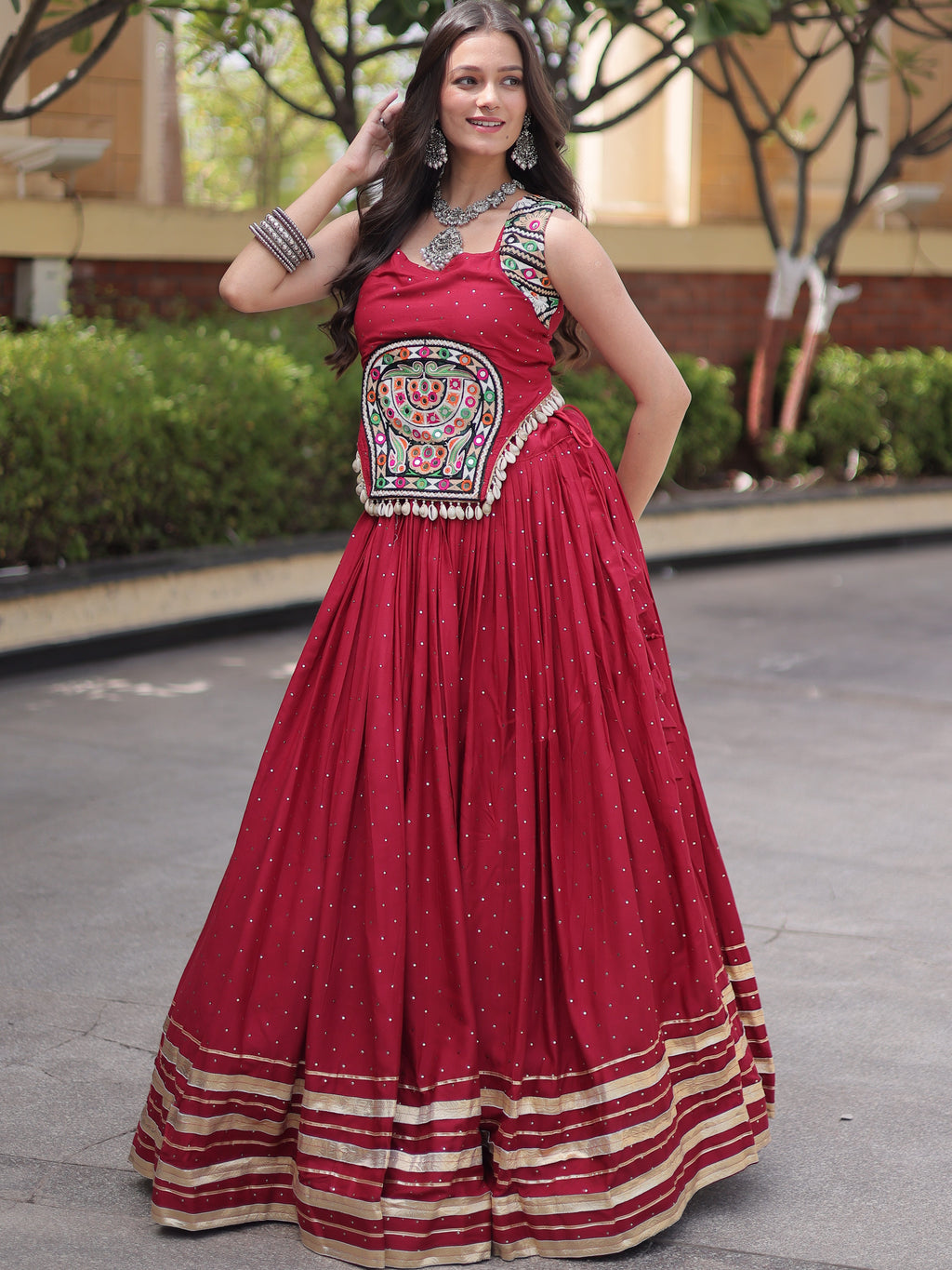 Rayon Gamthi Work Navratri Lehenga With Blouse