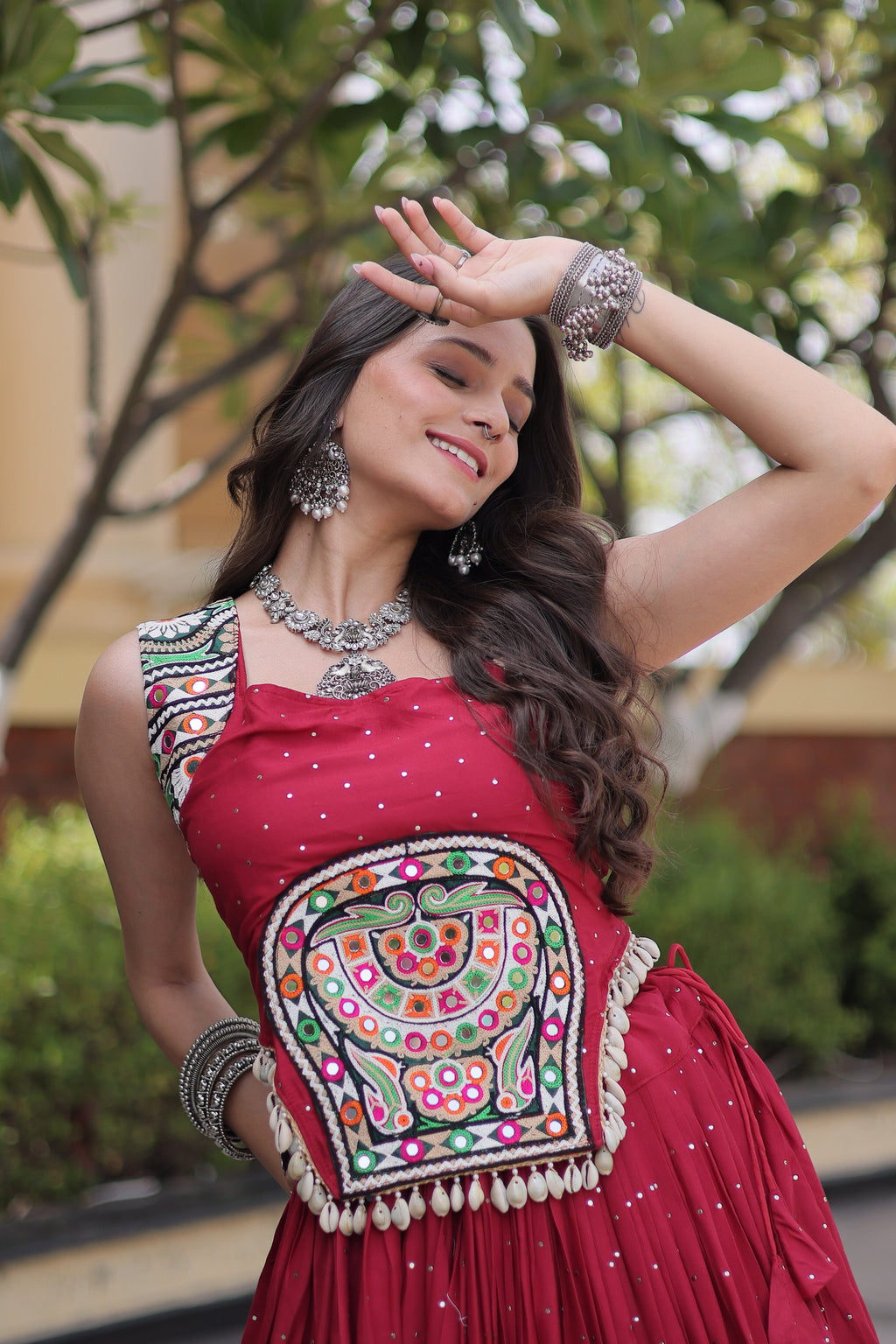 Rayon Gamthi Work Navratri Lehenga With Blouse