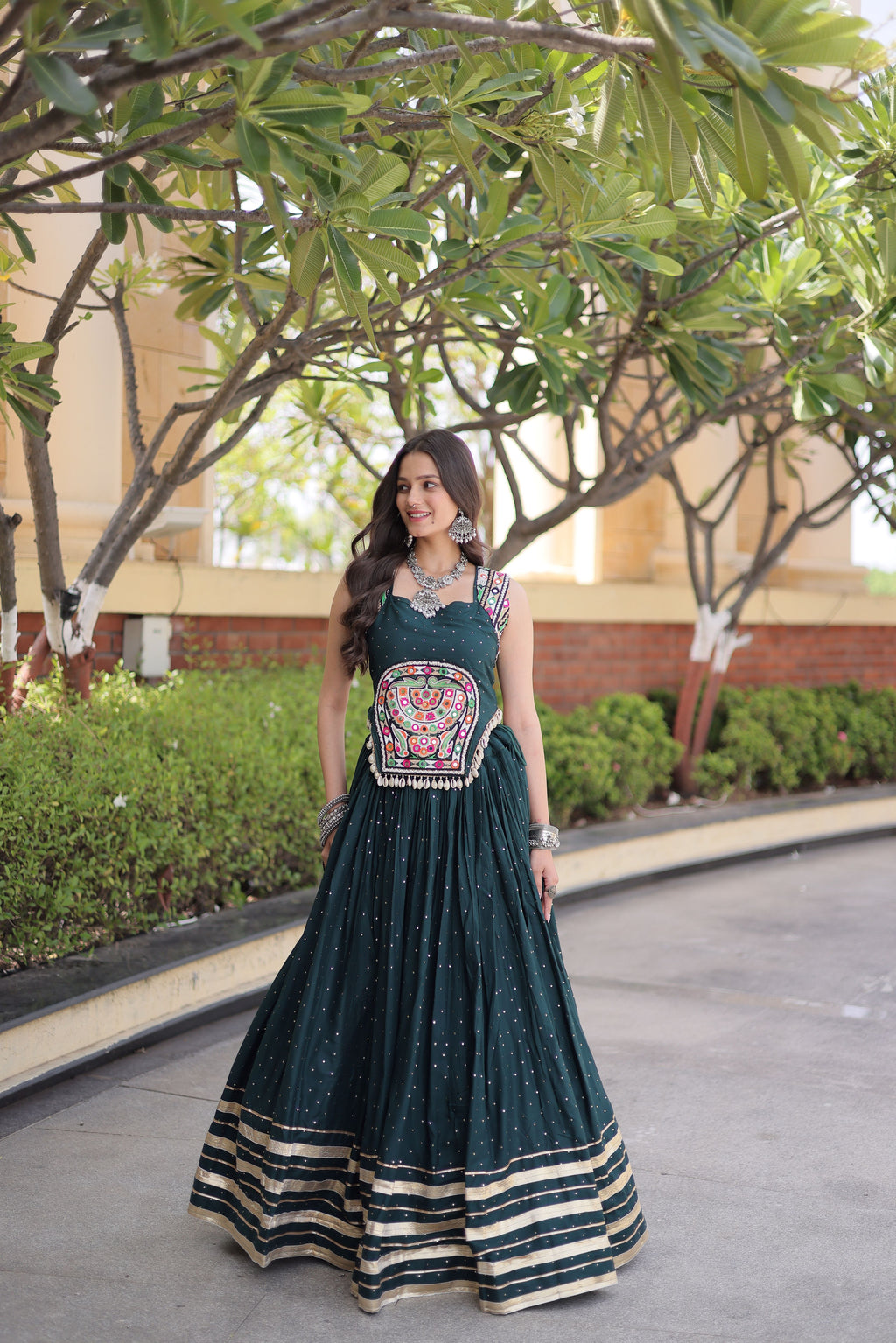 Rayon Gamthi Work Navratri Lehenga With Blouse